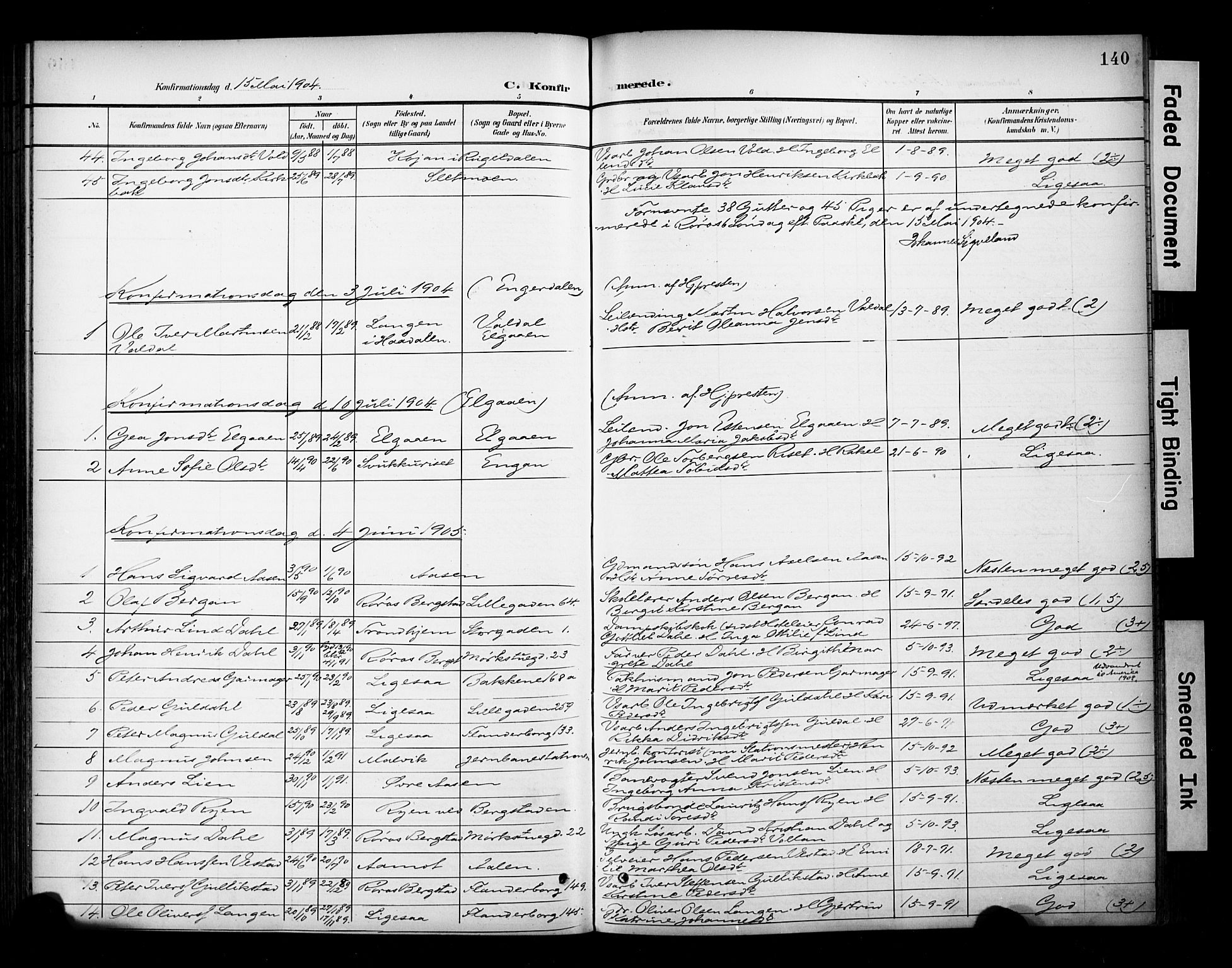 Ministerialprotokoller, klokkerbøker og fødselsregistre - Sør-Trøndelag, SAT/A-1456/681/L0936: Parish register (official) no. 681A14, 1899-1908, p. 140