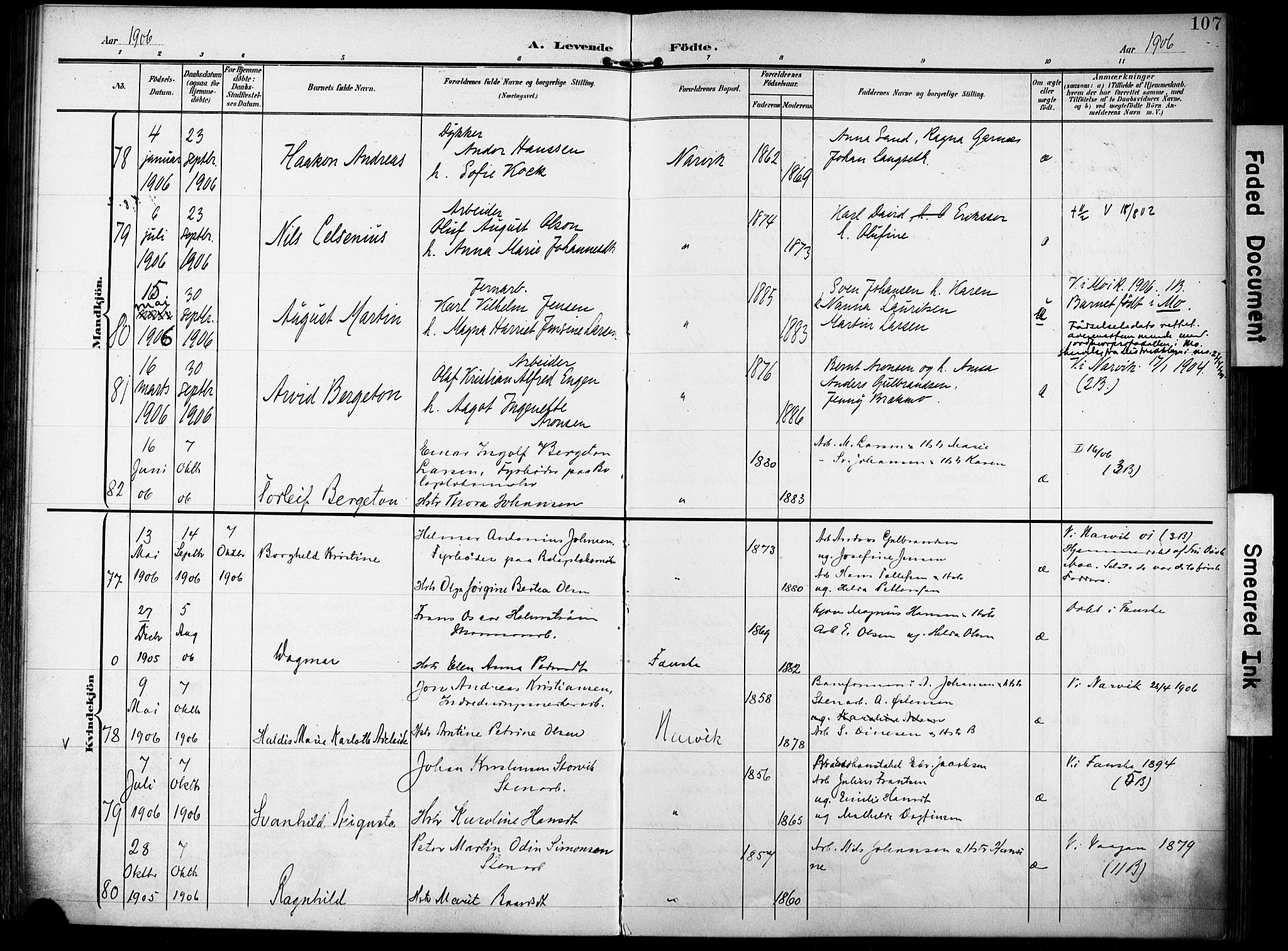 Ministerialprotokoller, klokkerbøker og fødselsregistre - Nordland, AV/SAT-A-1459/871/L0994: Parish register (official) no. 871A10, 1902-1910, p. 107