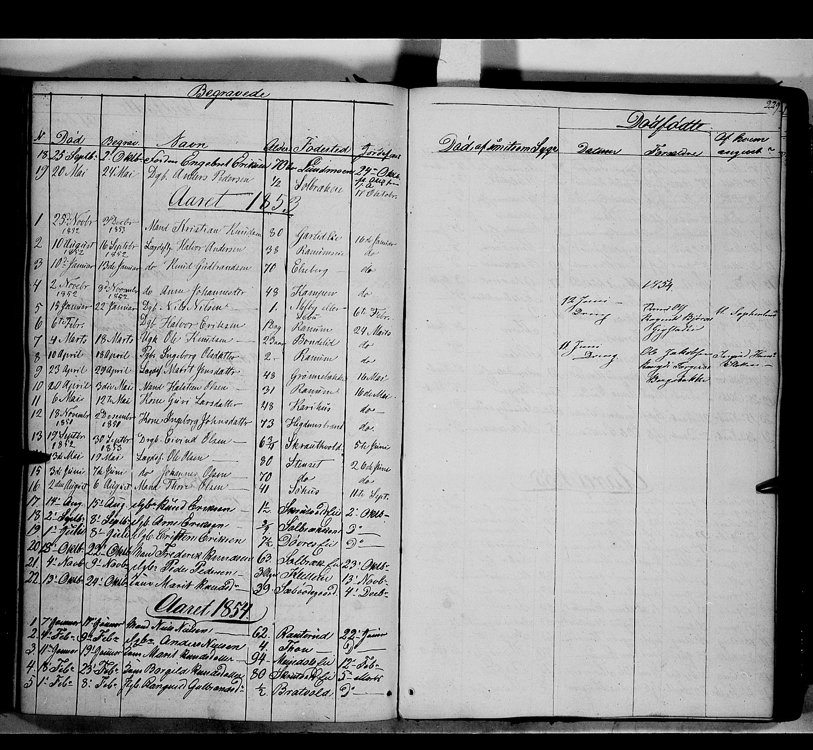 Nord-Aurdal prestekontor, SAH/PREST-132/H/Ha/Haa/L0007: Parish register (official) no. 7, 1842-1863, p. 229