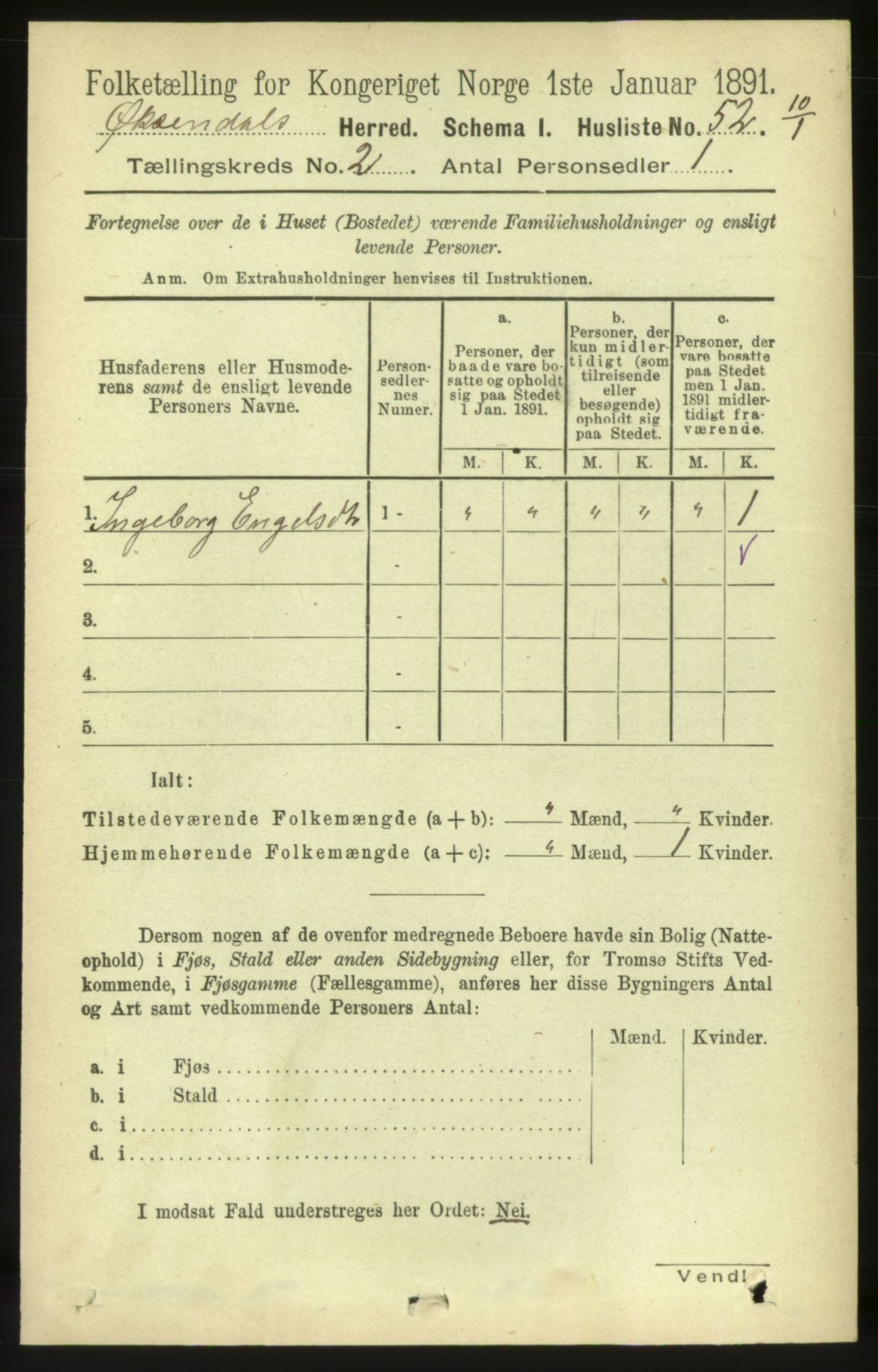 RA, 1891 census for 1561 Øksendal, 1891, p. 265