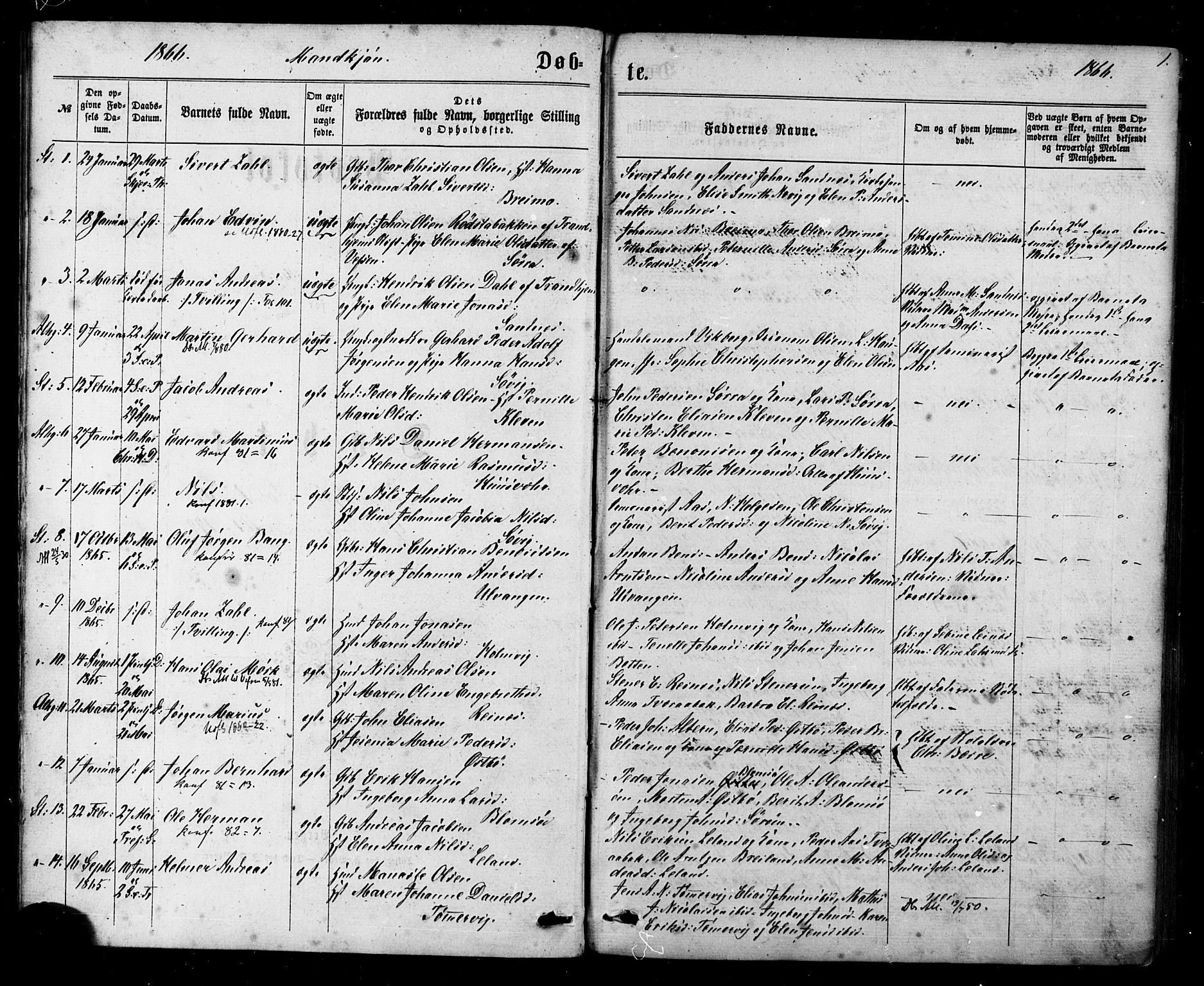 Ministerialprotokoller, klokkerbøker og fødselsregistre - Nordland, AV/SAT-A-1459/830/L0449: Parish register (official) no. 830A13, 1866-1886, p. 1