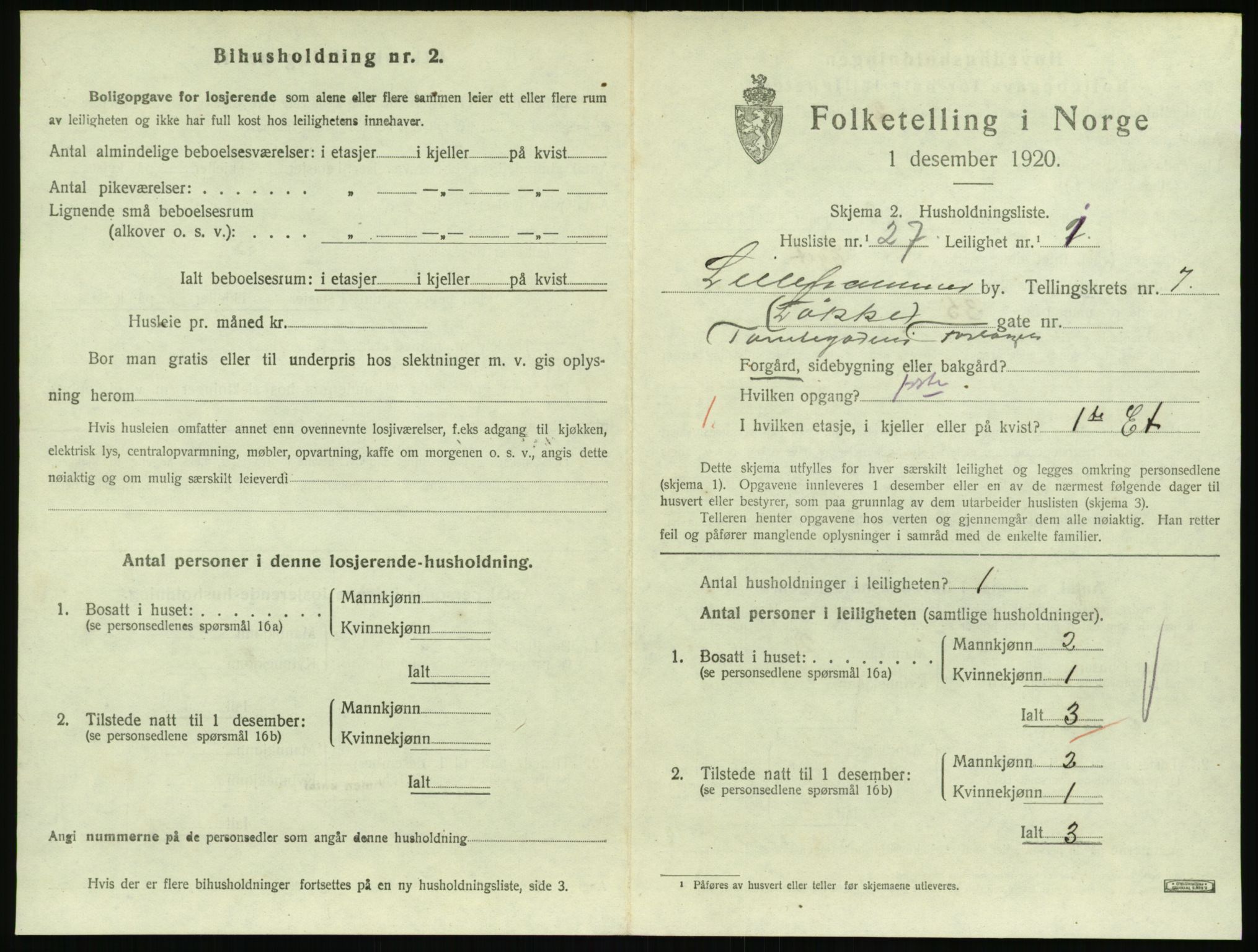 SAH, 1920 census for Lillehammer, 1920, p. 2752