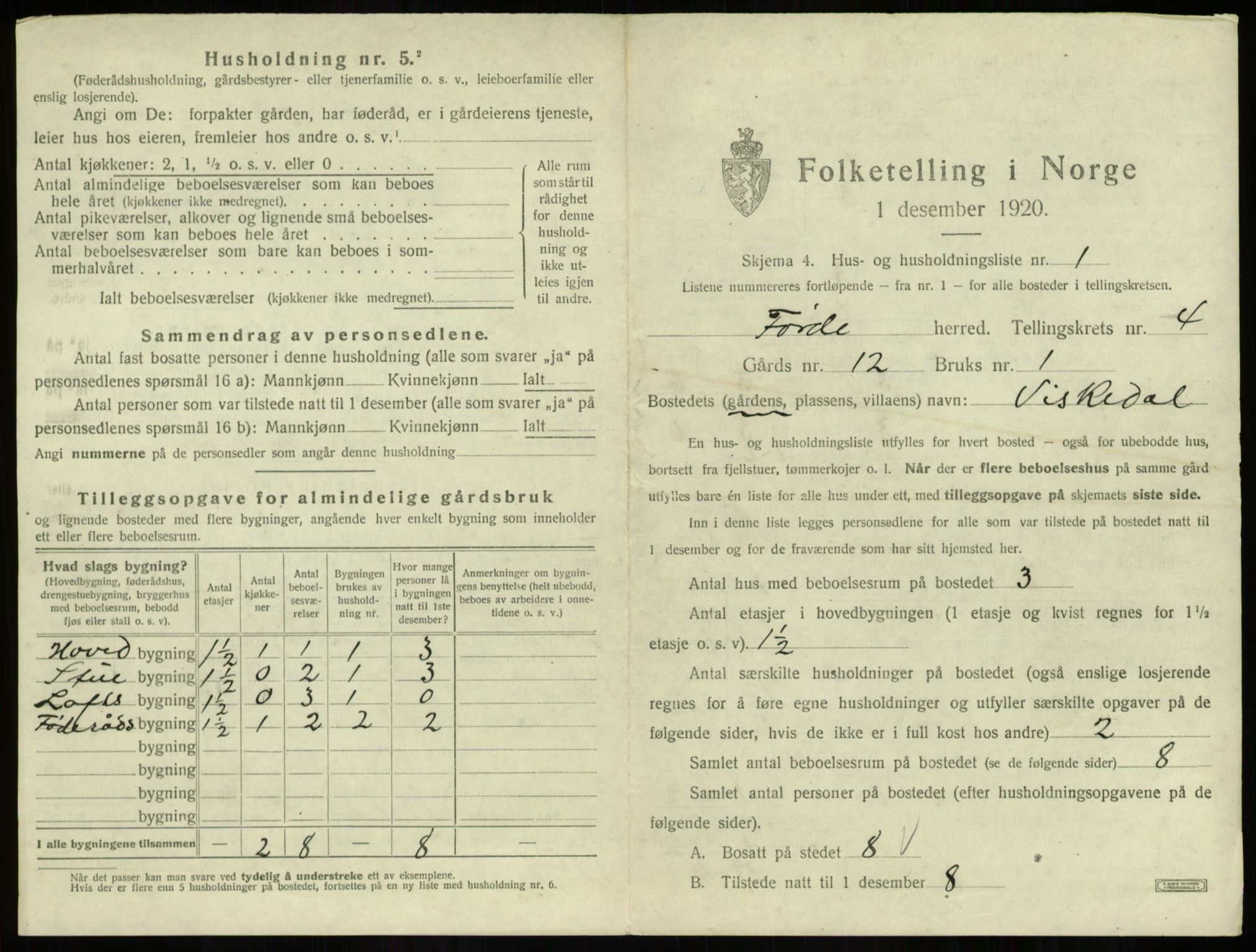 SAB, 1920 census for Førde, 1920, p. 215