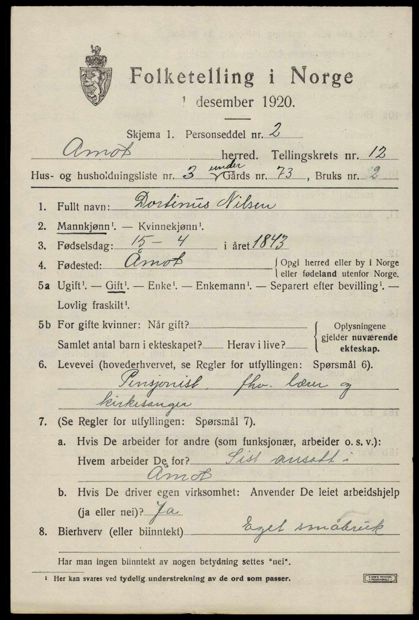 SAH, 1920 census for Åmot, 1920, p. 9627