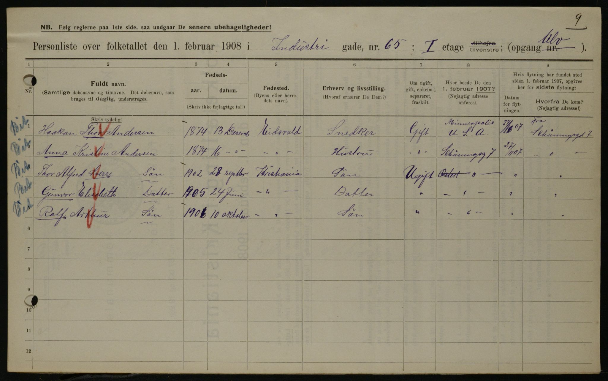 OBA, Municipal Census 1908 for Kristiania, 1908, p. 39230