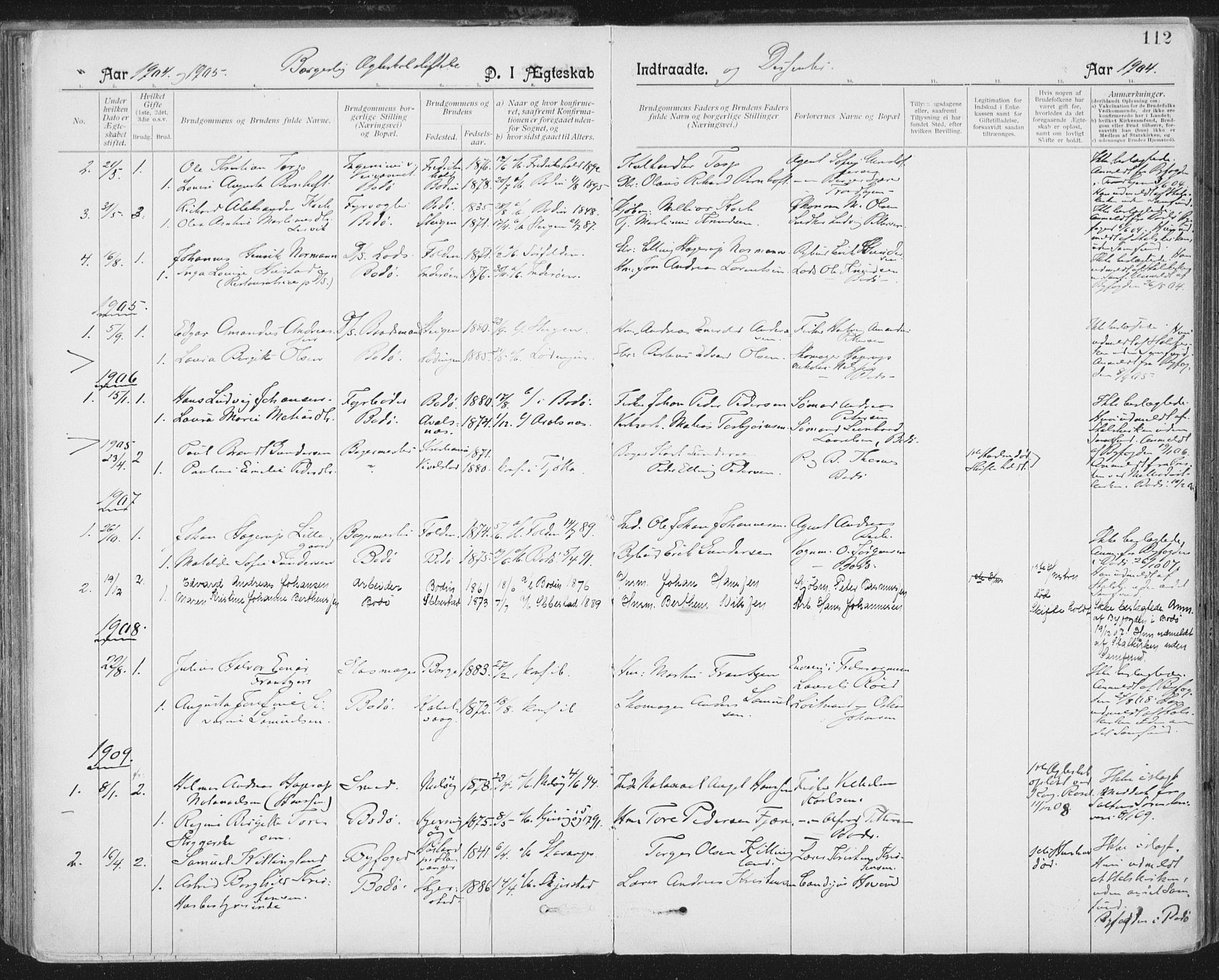 Ministerialprotokoller, klokkerbøker og fødselsregistre - Nordland, SAT/A-1459/801/L0012: Parish register (official) no. 801A12, 1900-1916, p. 112