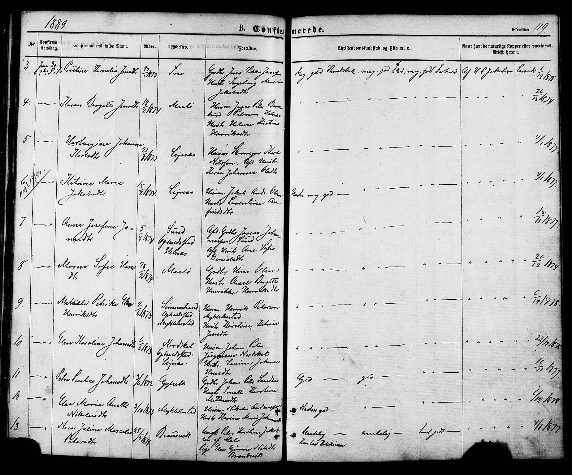 Ministerialprotokoller, klokkerbøker og fødselsregistre - Nordland, AV/SAT-A-1459/857/L0821: Parish register (official) no. 857A01, 1875-1889, p. 119