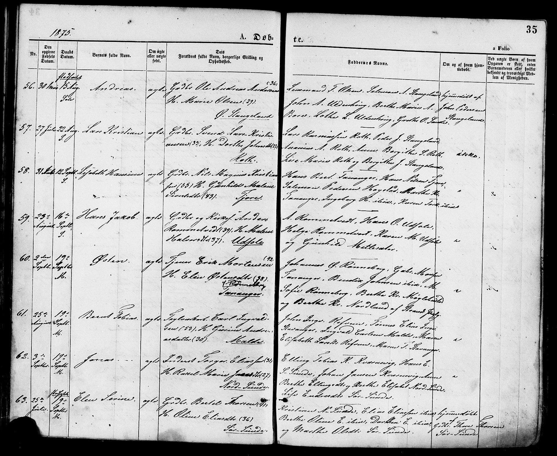 Håland sokneprestkontor, AV/SAST-A-101802/001/30BA/L0009: Parish register (official) no. A 8, 1871-1882, p. 35