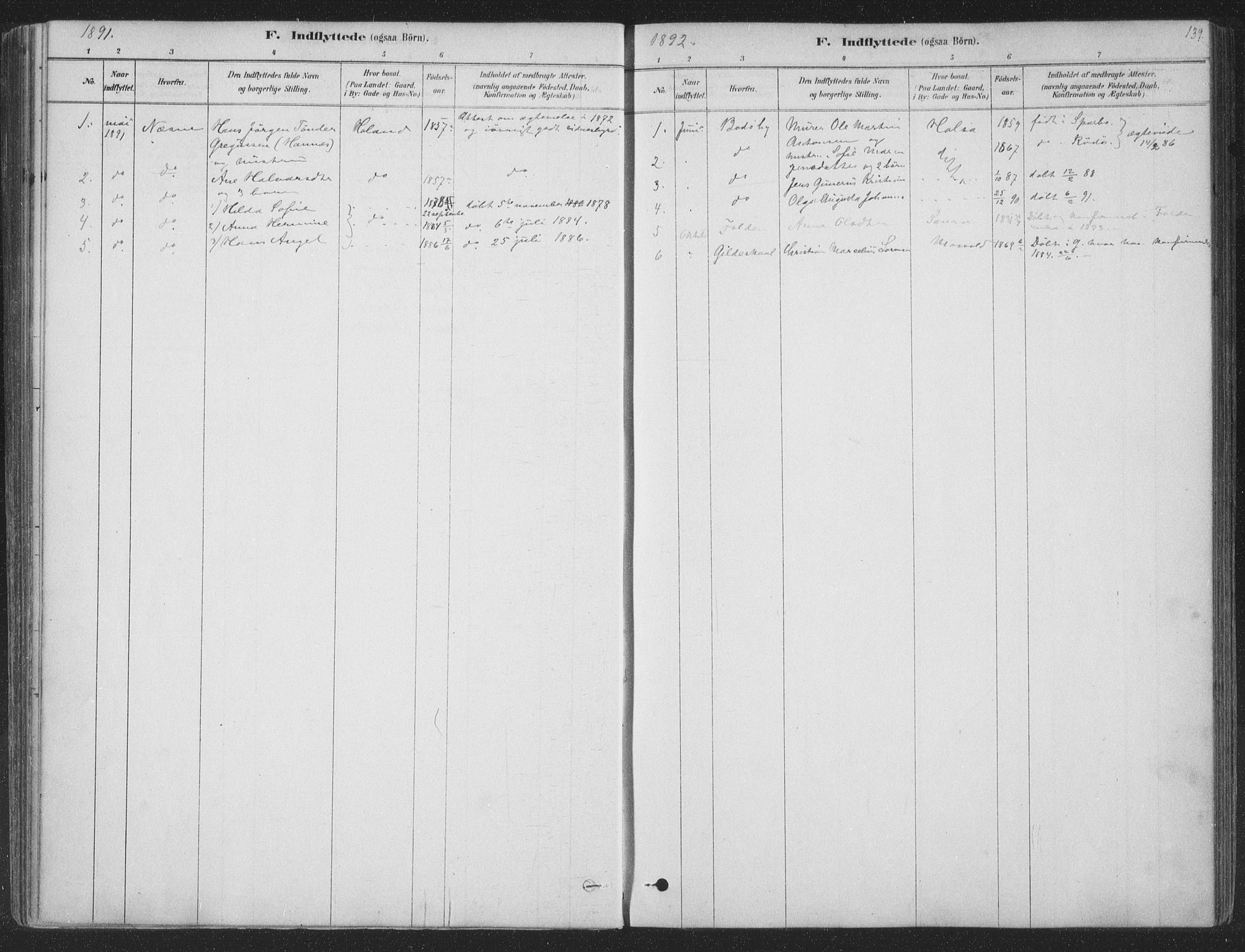 Ministerialprotokoller, klokkerbøker og fødselsregistre - Nordland, SAT/A-1459/843/L0627: Parish register (official) no. 843A02, 1878-1908, p. 139
