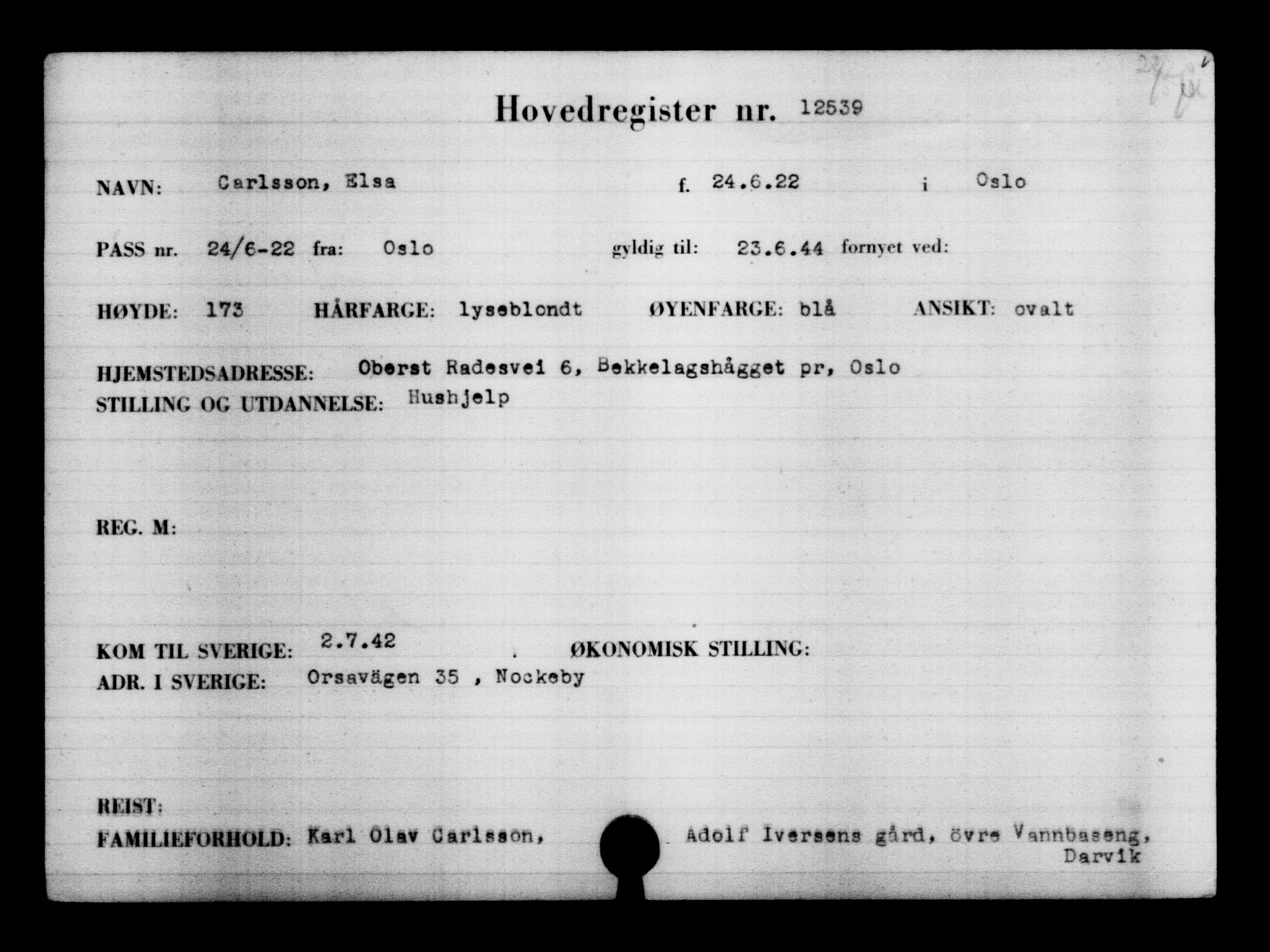 Utenriksstasjonene, Legasjonen i Stockholm, Flyktningkontoret, AV/RA-S-6753/V/Va/L0006: Kjesäterkartoteket, flyktninger med registreringsnr. 9400-12711, 1940-1945, p. 3572