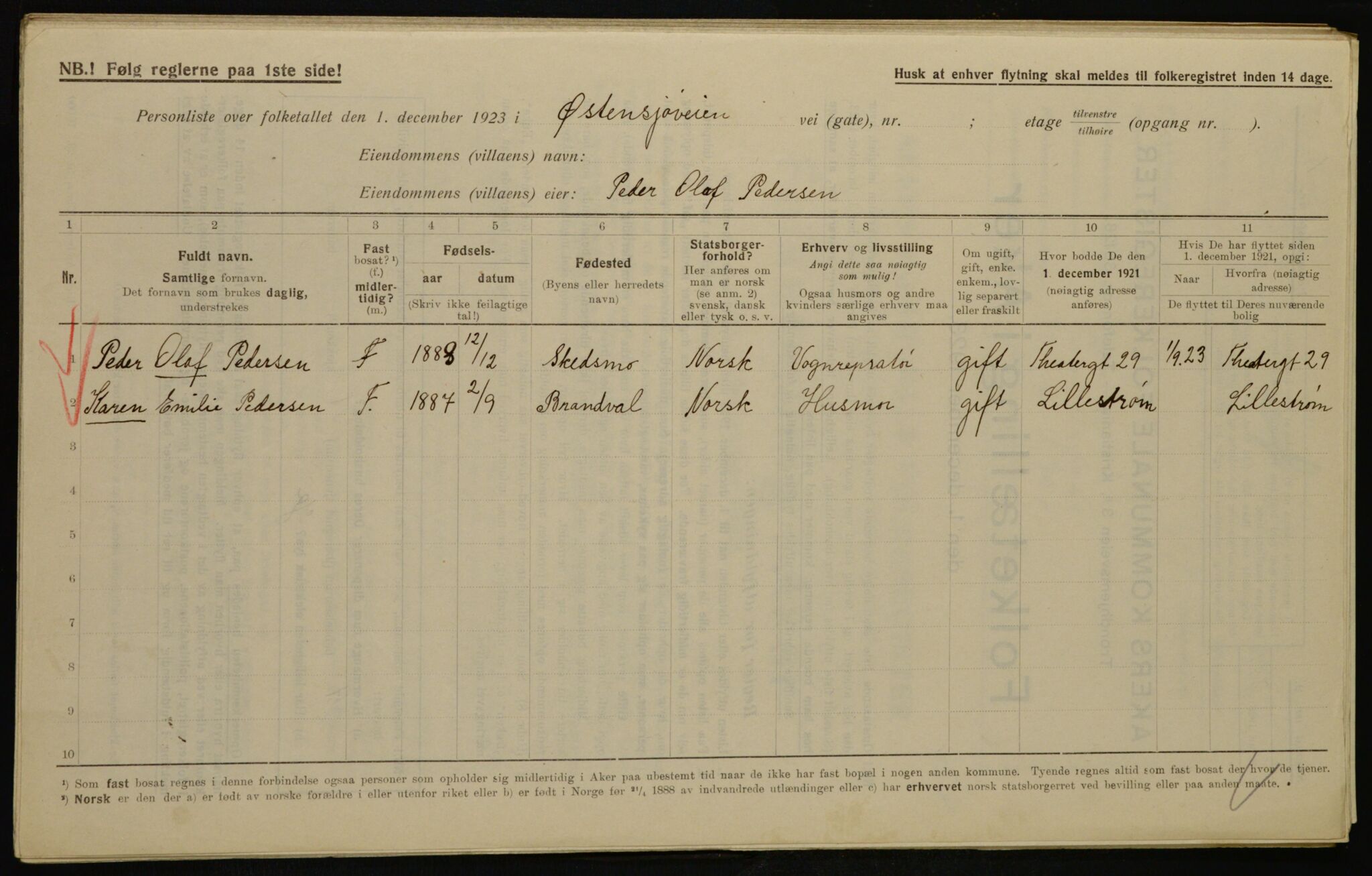 , Municipal Census 1923 for Aker, 1923, p. 36026