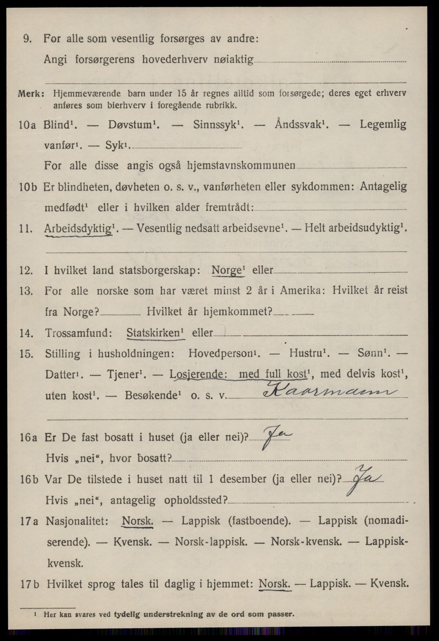 SAT, 1920 census for Agdenes, 1920, p. 2272