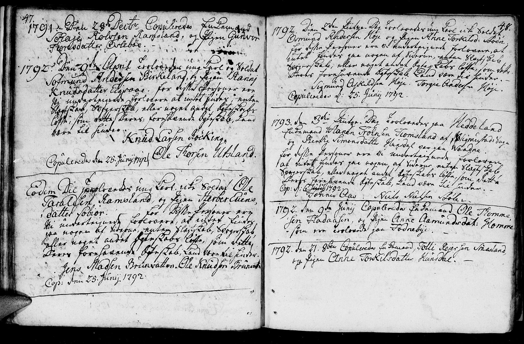 Holum sokneprestkontor, SAK/1111-0022/F/Fa/Fac/L0001: Parish register (official) no. A 1, 1773-1820, p. 47-48