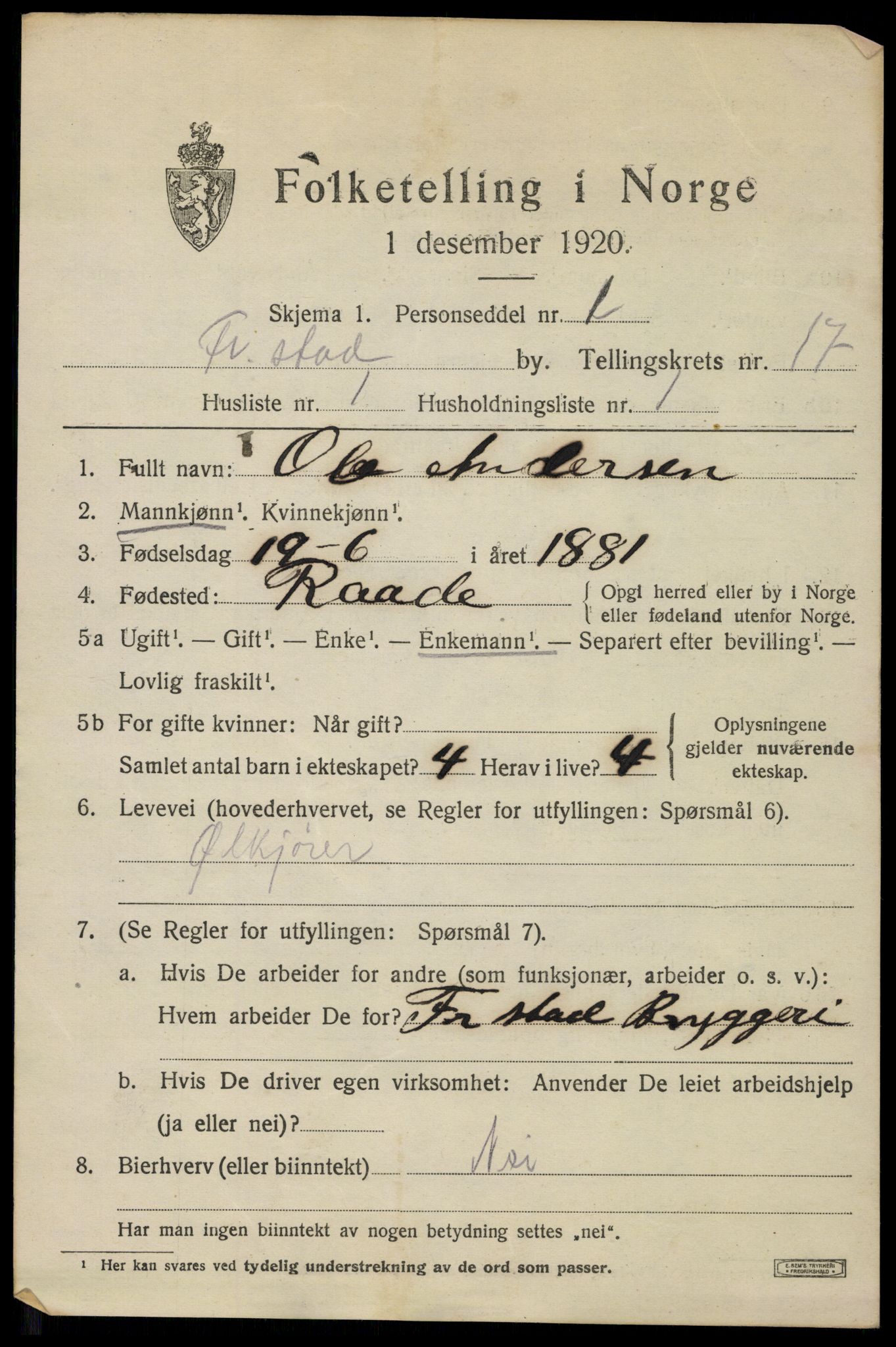 SAO, 1920 census for Fredrikstad, 1920, p. 38923