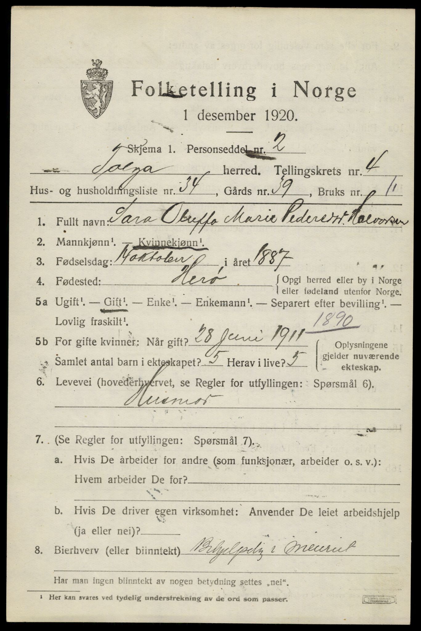 SAH, 1920 census for Tolga, 1920, p. 2975