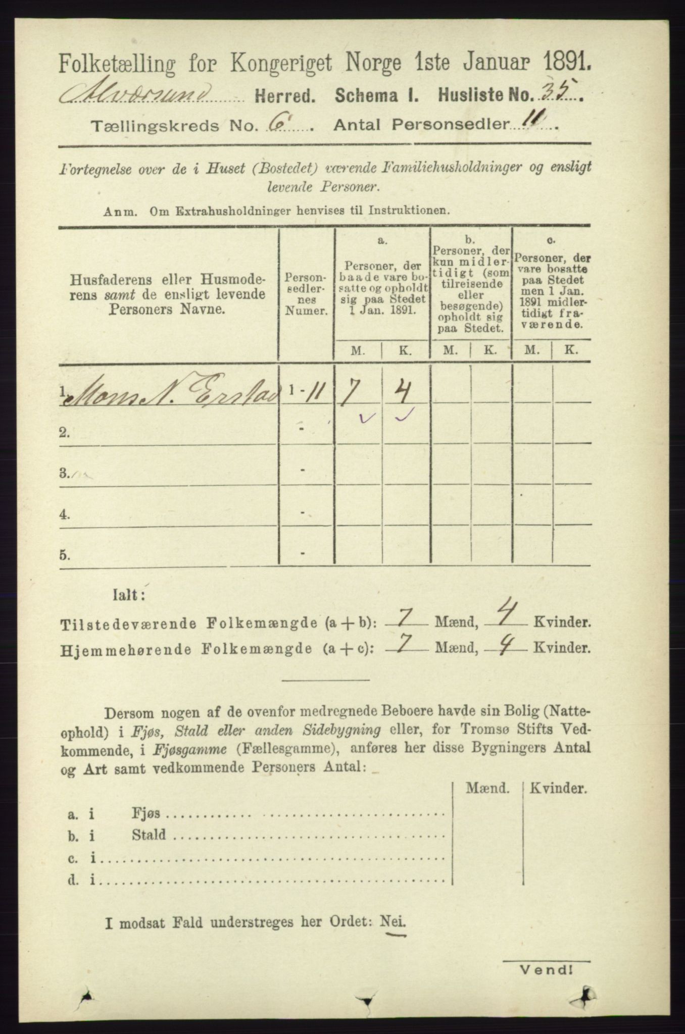 RA, 1891 census for 1257 Alversund, 1891, p. 2043