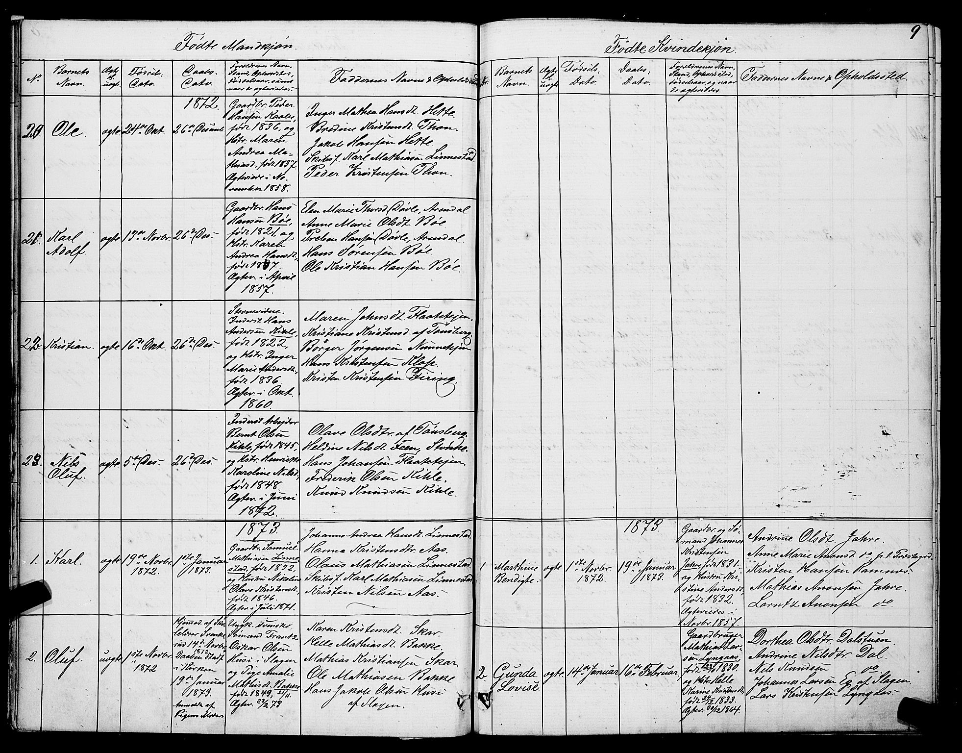 Ramnes kirkebøker, AV/SAKO-A-314/G/Ga/L0003: Parish register (copy) no. I 3, 1870-1896, p. 9