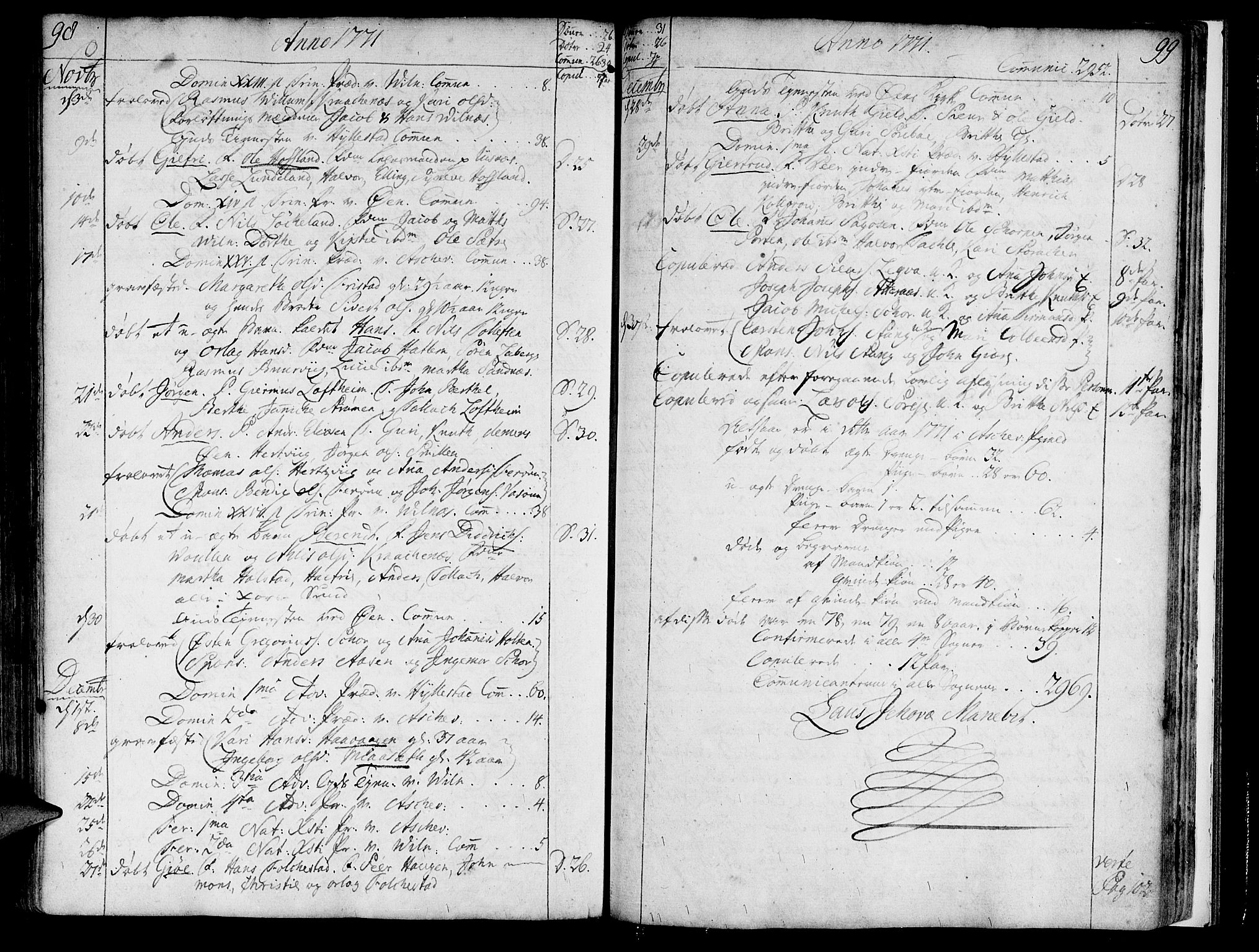 Askvoll sokneprestembete, SAB/A-79501/H/Haa/Haaa/L0008: Parish register (official) no. A 8, 1749-1775, p. 98-99