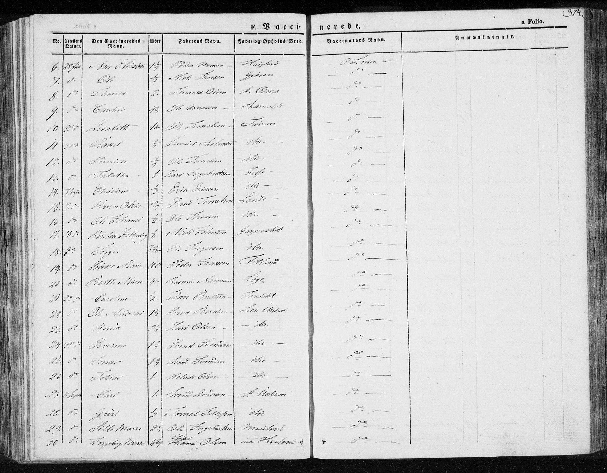 Lye sokneprestkontor, AV/SAST-A-101794/001/30BA/L0004: Parish register (official) no. A 4, 1826-1841, p. 374