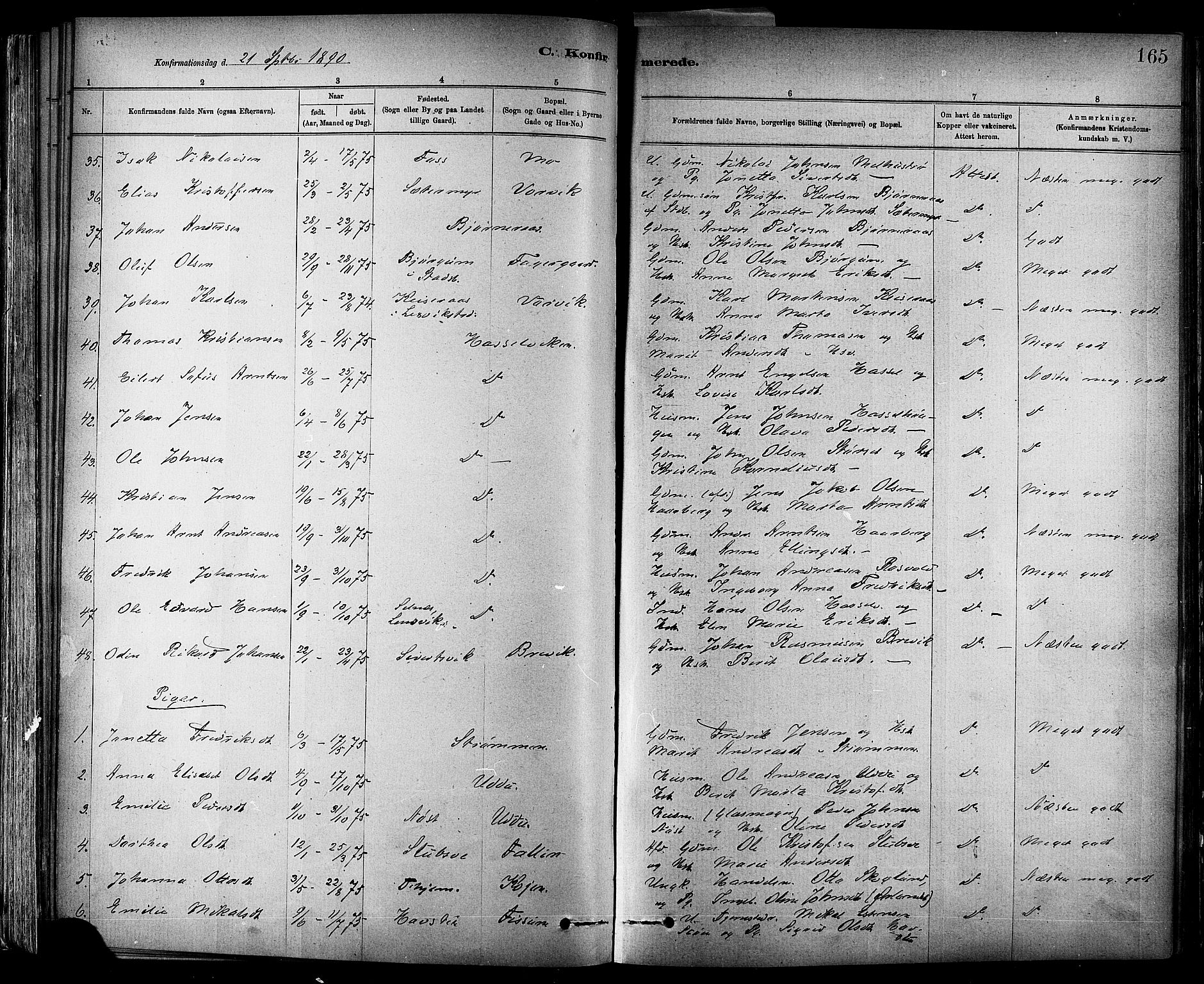 Ministerialprotokoller, klokkerbøker og fødselsregistre - Sør-Trøndelag, SAT/A-1456/647/L0634: Parish register (official) no. 647A01, 1885-1896, p. 165