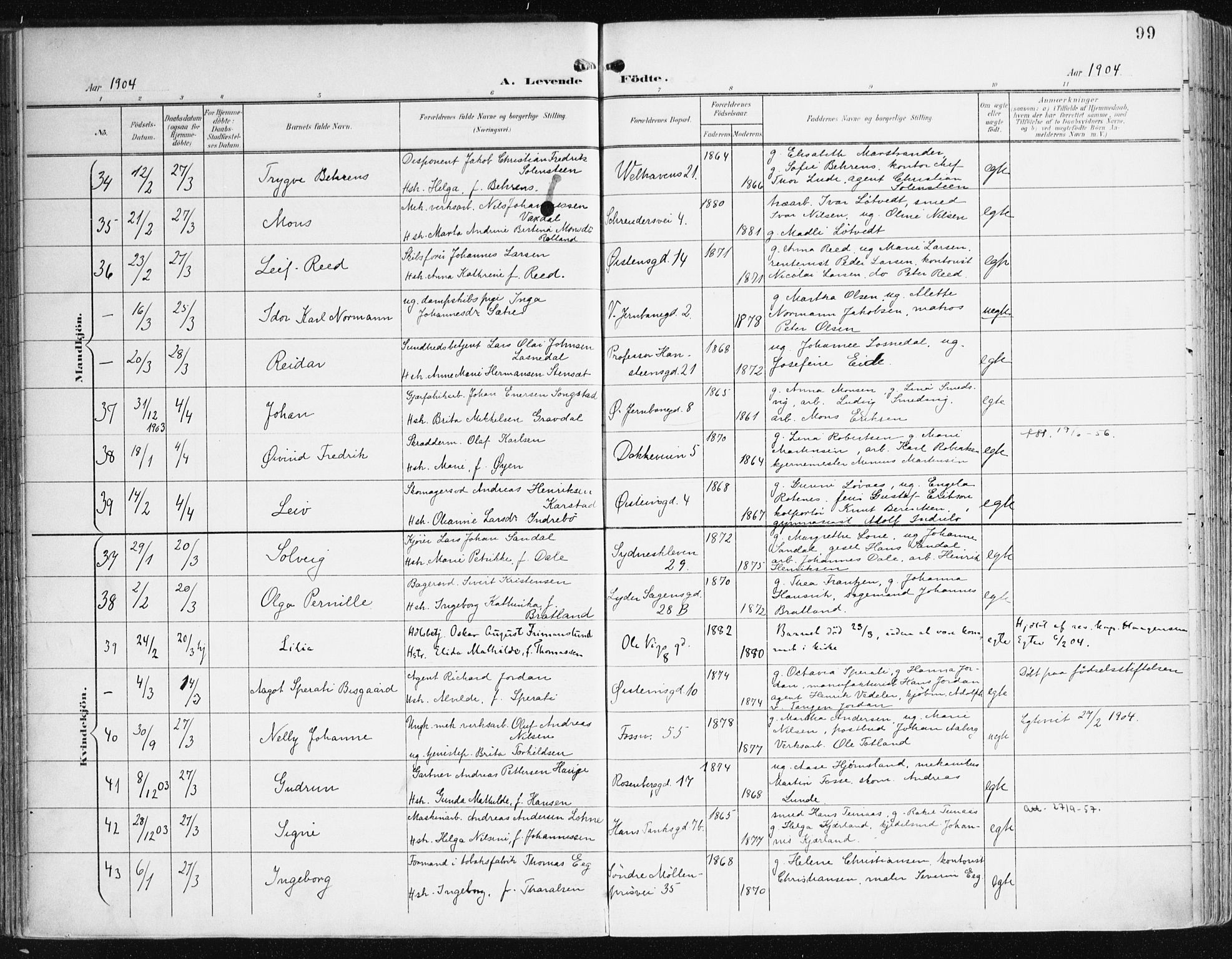 Johanneskirken sokneprestembete, AV/SAB-A-76001/H/Haa/L0002: Parish register (official) no. A 2, 1900-1912, p. 99