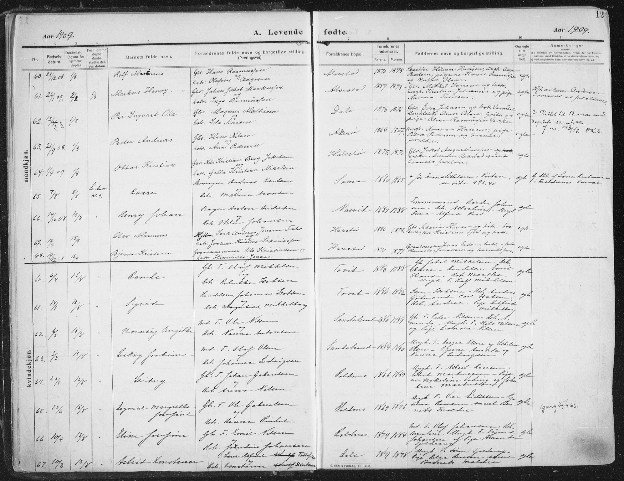 Trondenes sokneprestkontor, SATØ/S-1319/H/Ha/L0018kirke: Parish register (official) no. 18, 1909-1918, p. 12
