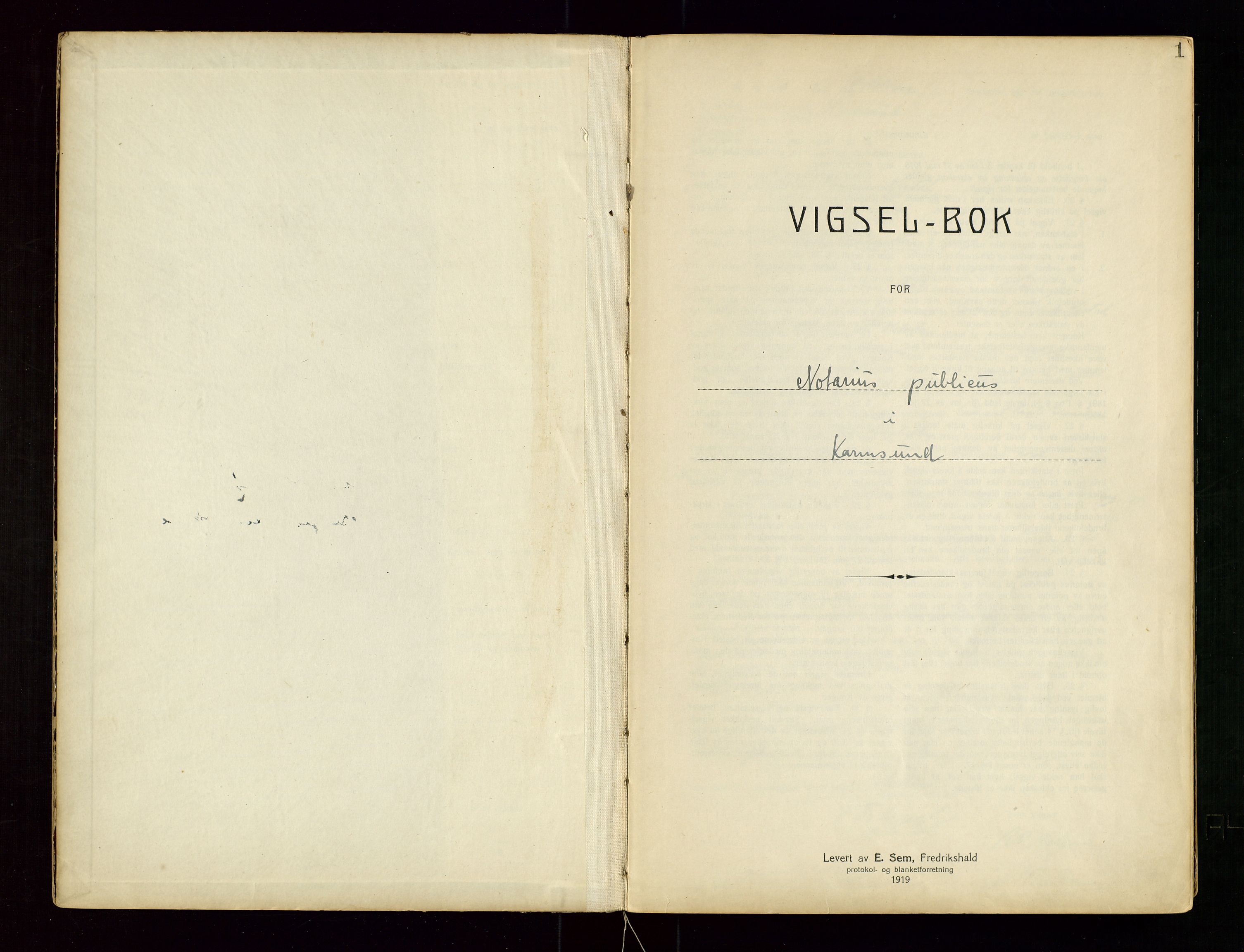 Karmsund sorenskriveri, AV/SAST-A-100311/01/III/IIICBA/L0001: VIGSELSBOK, 1920-1942, p. 1