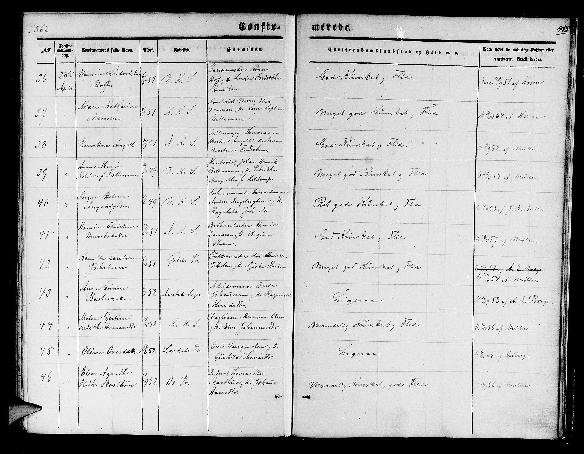 Korskirken sokneprestembete, AV/SAB-A-76101/H/Hab: Parish register (copy) no. C 1, 1839-1868, p. 455