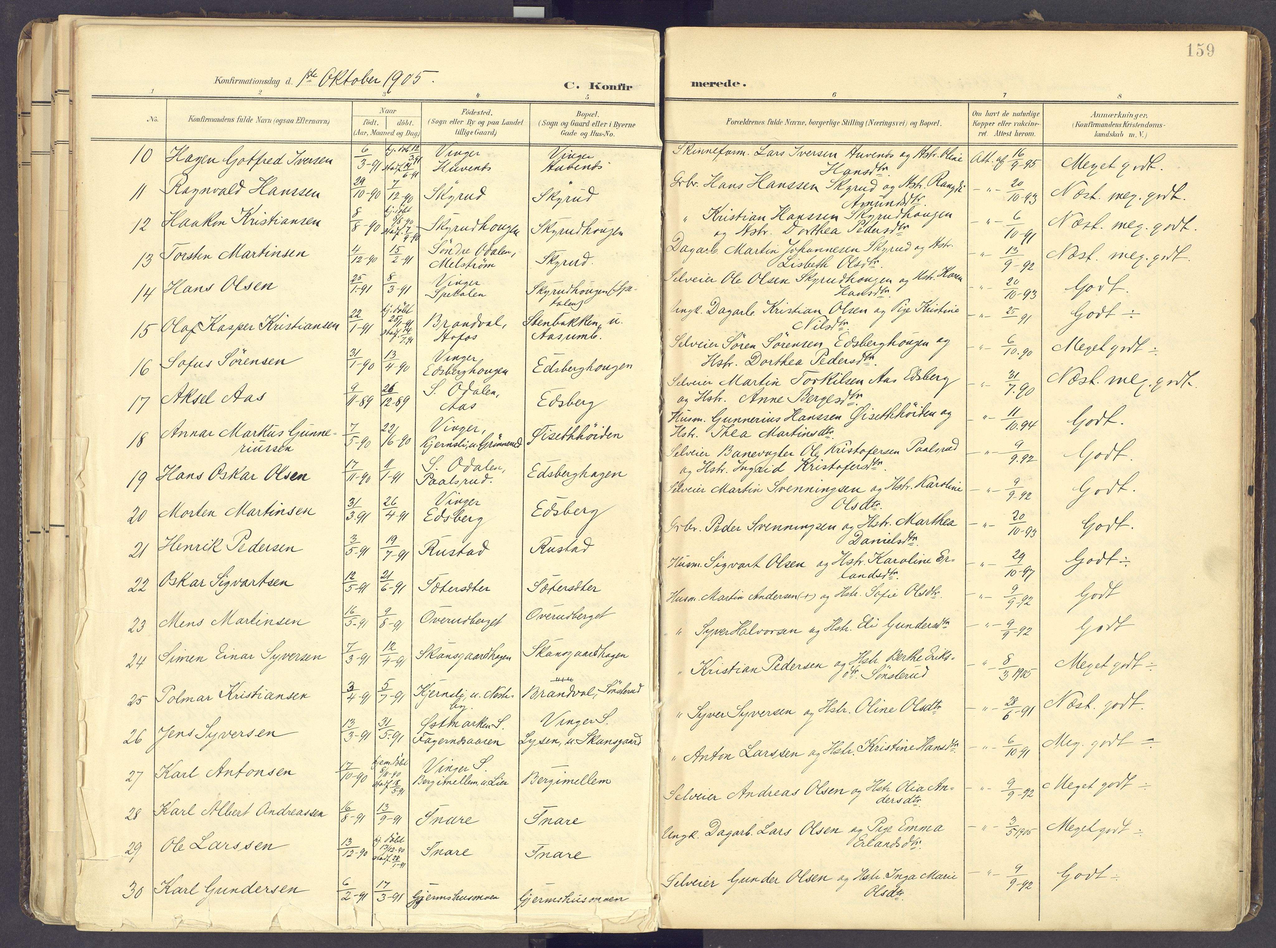 Vinger prestekontor, AV/SAH-PREST-024/H/Ha/Haa/L0017: Parish register (official) no. 17, 1901-1927, p. 159