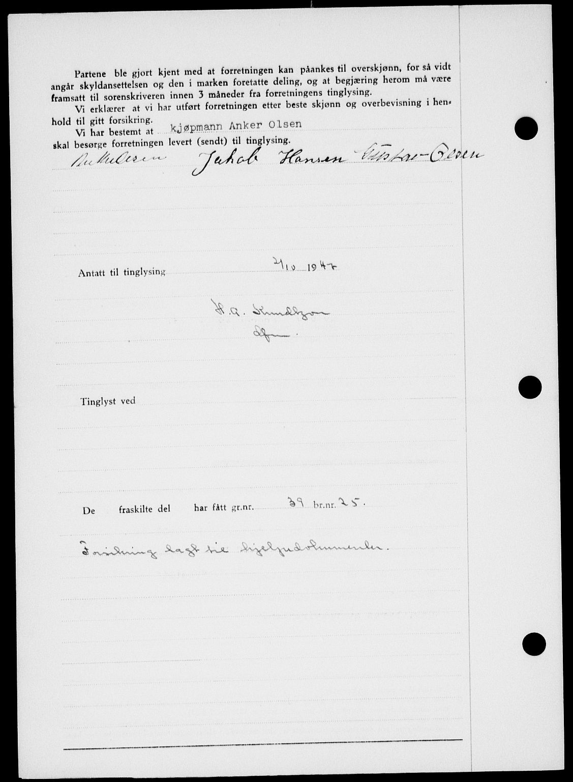 Onsøy sorenskriveri, SAO/A-10474/G/Ga/Gab/L0021: Mortgage book no. II A-21, 1947-1947, Diary no: : 2664/1947