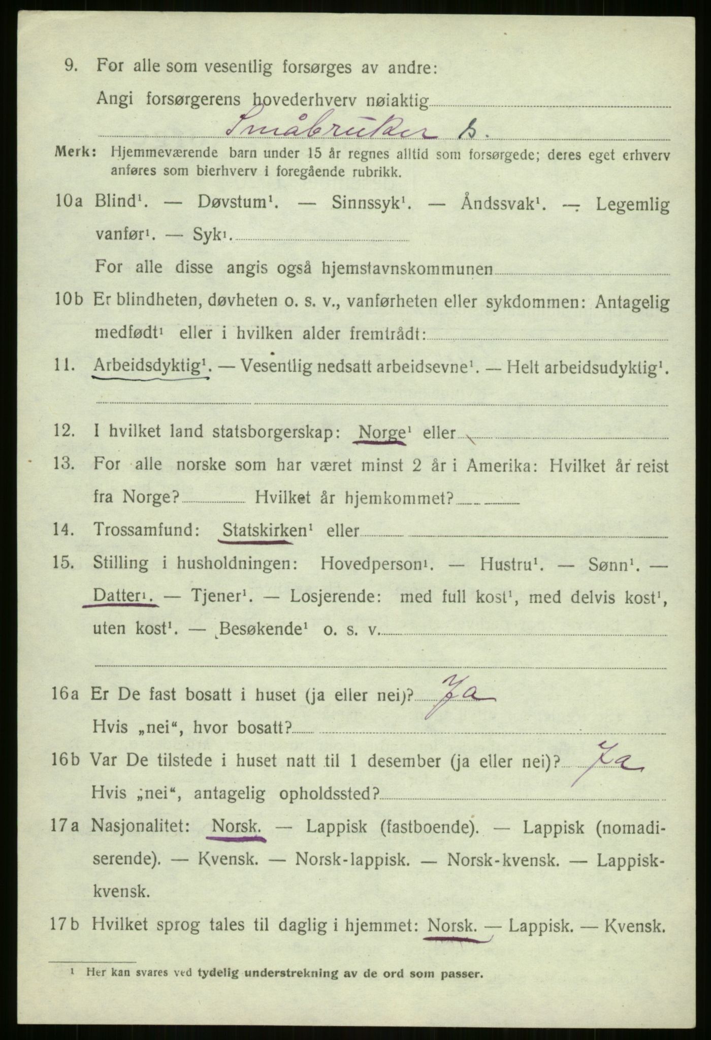 SATØ, 1920 census for Malangen, 1920, p. 2035