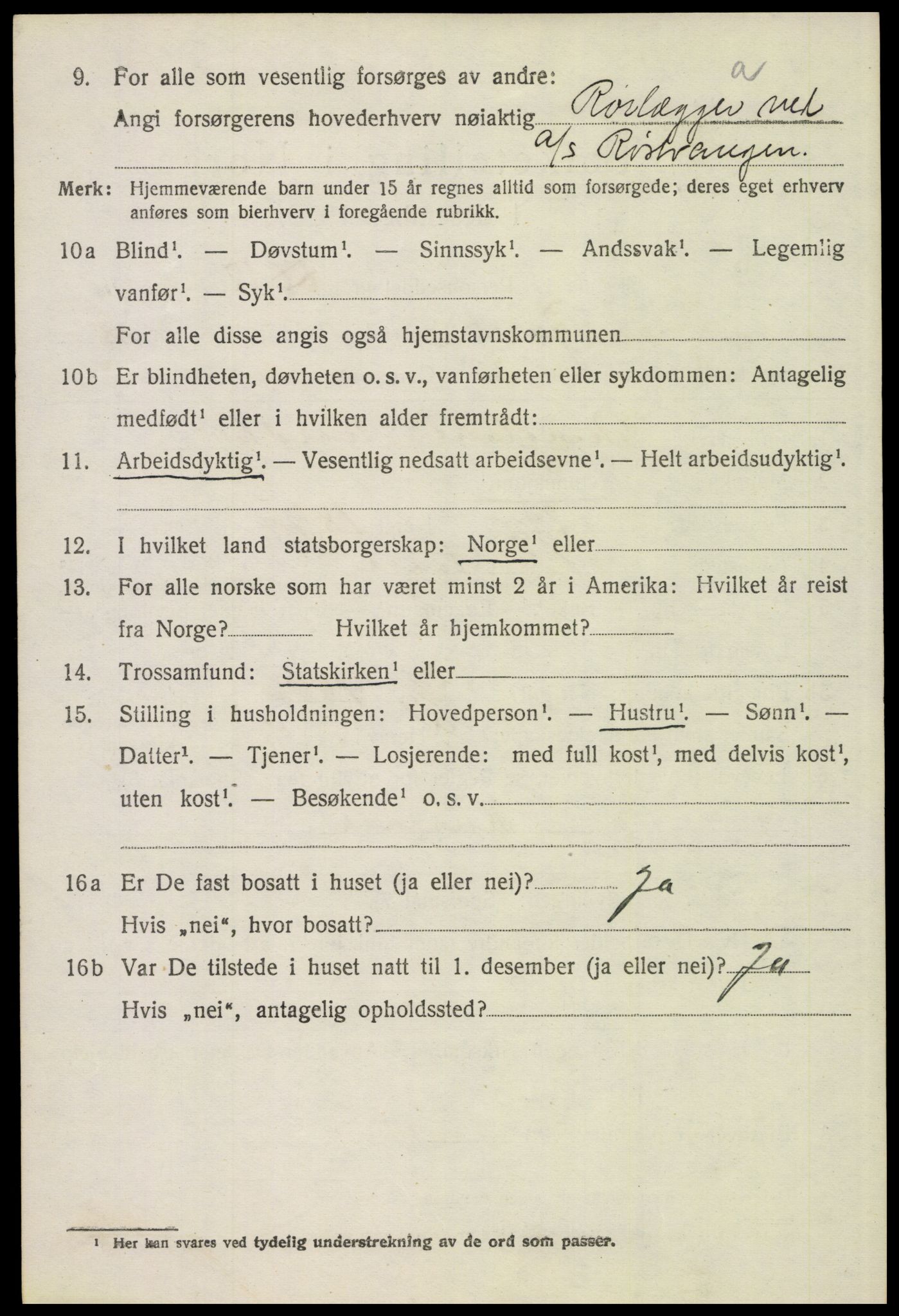 SAH, 1920 census for Tynset, 1920, p. 8611