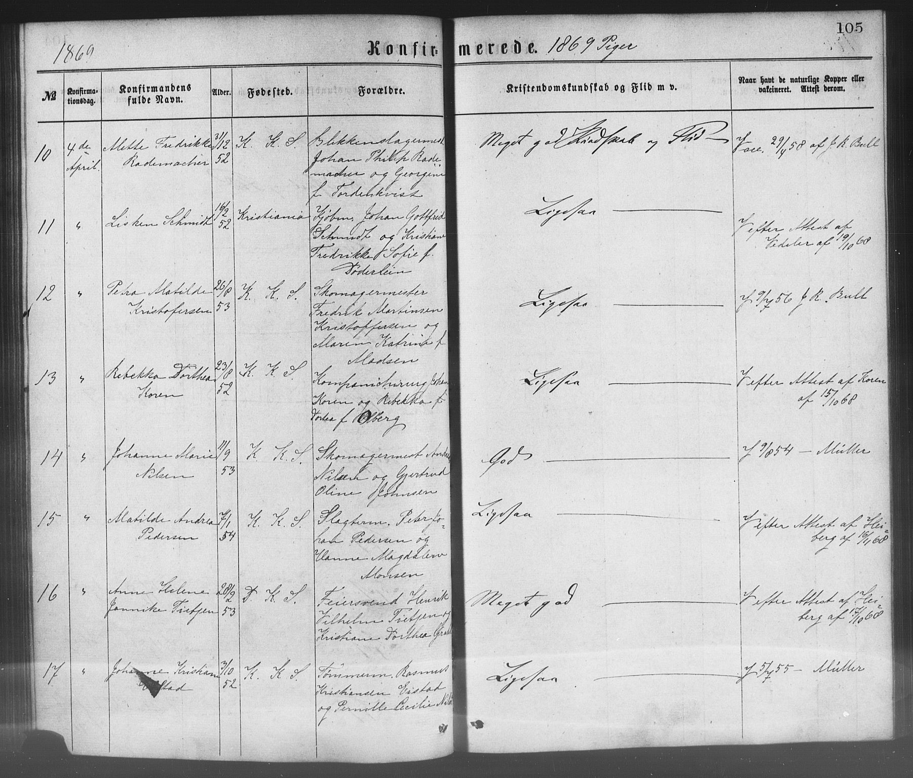 Korskirken sokneprestembete, SAB/A-76101/H/Haa/L0028: Parish register (official) no. C 4, 1868-1879, p. 105