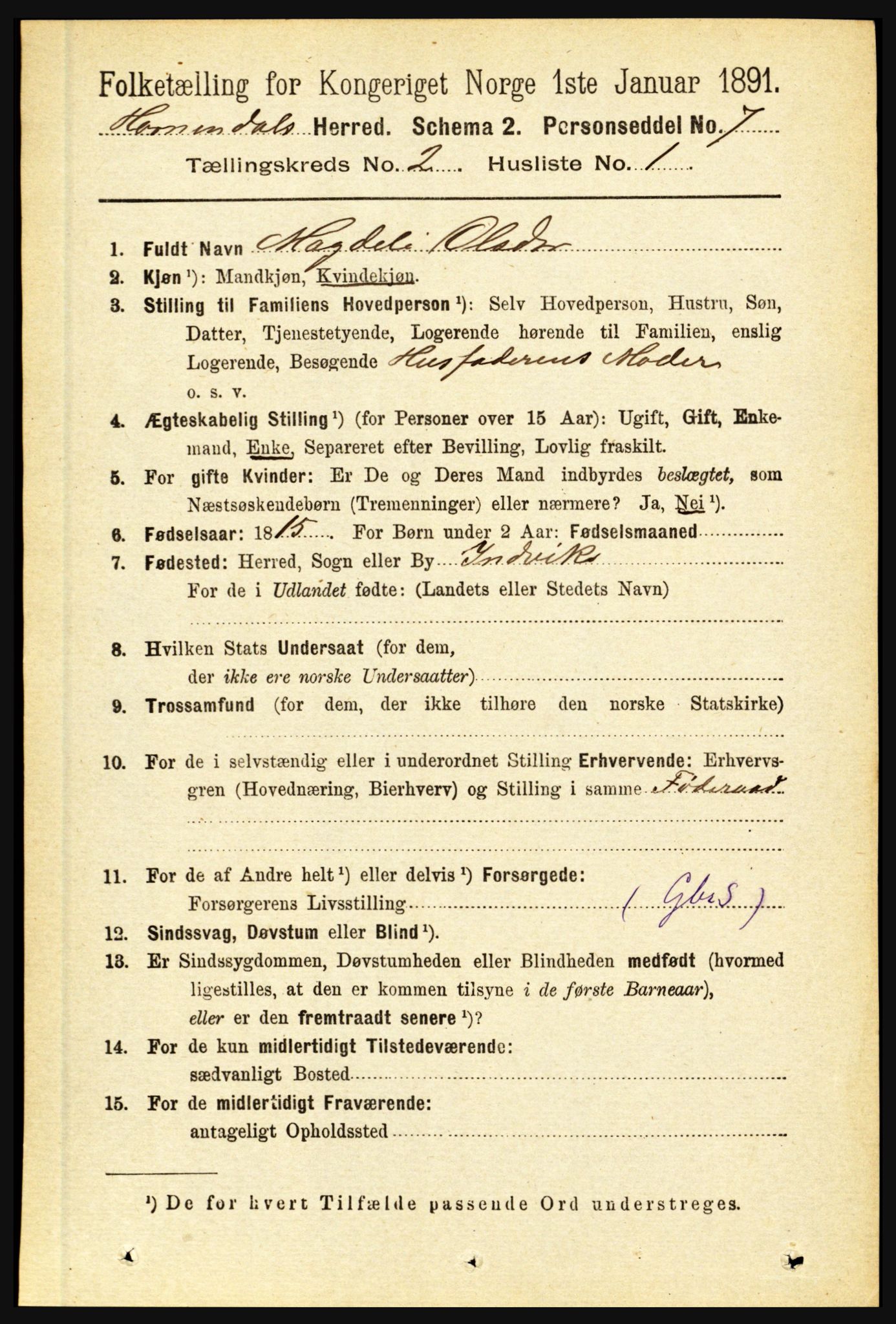 RA, 1891 census for 1444 Hornindal, 1891, p. 331