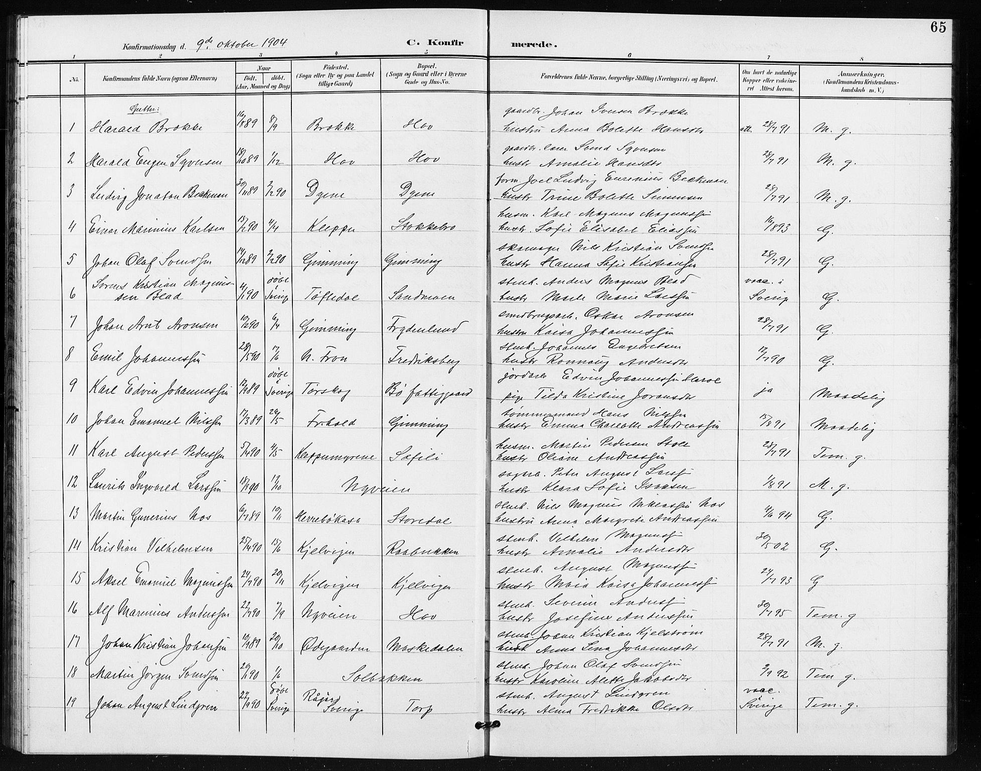Idd prestekontor Kirkebøker, SAO/A-10911/G/Gb/L0001: Parish register (copy) no. II 1, 1901-1907, p. 65