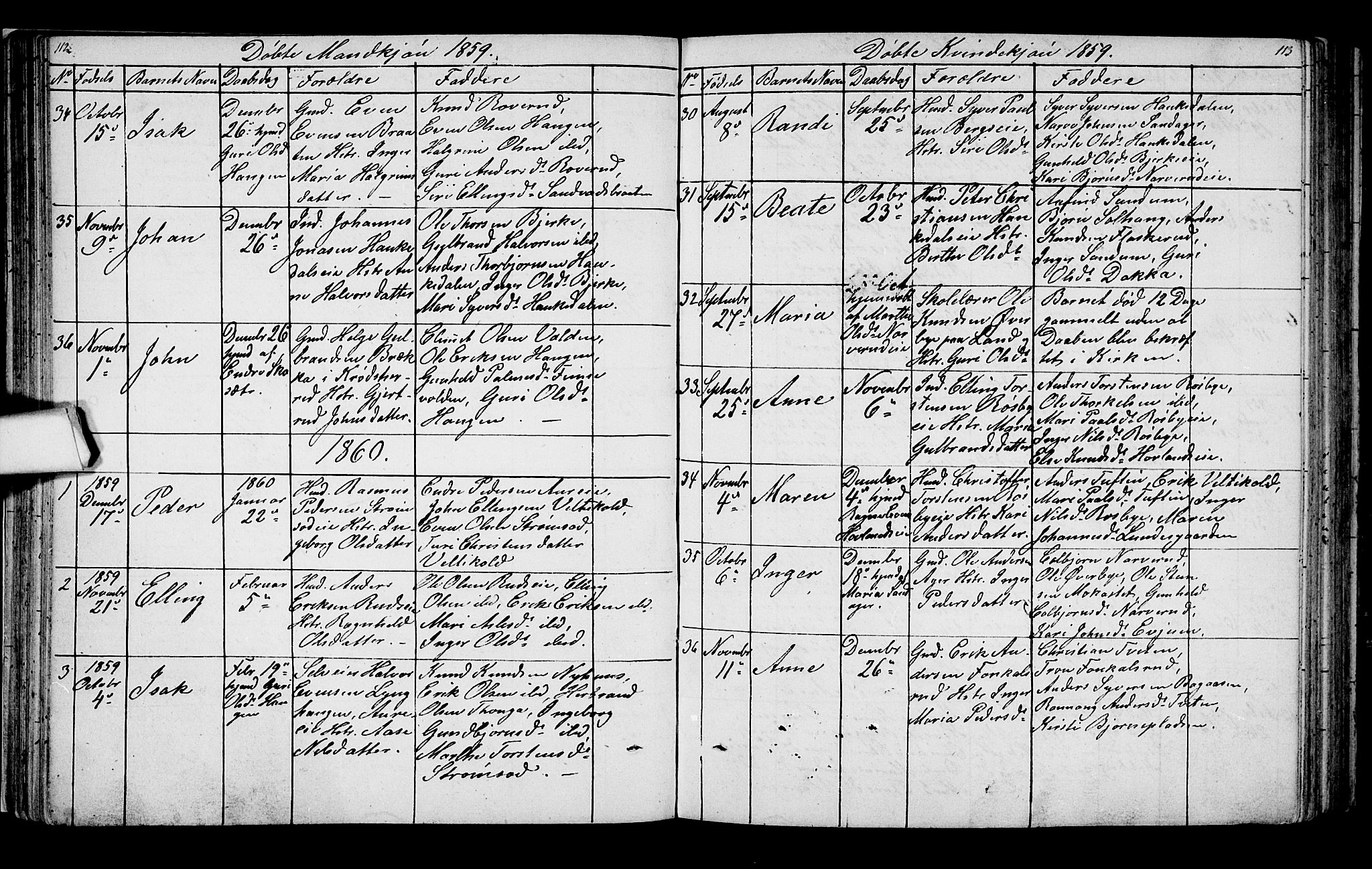 Lunder kirkebøker, SAKO/A-629/G/Ga/L0002: Parish register (copy) no. I 2, 1849-1868, p. 112-113