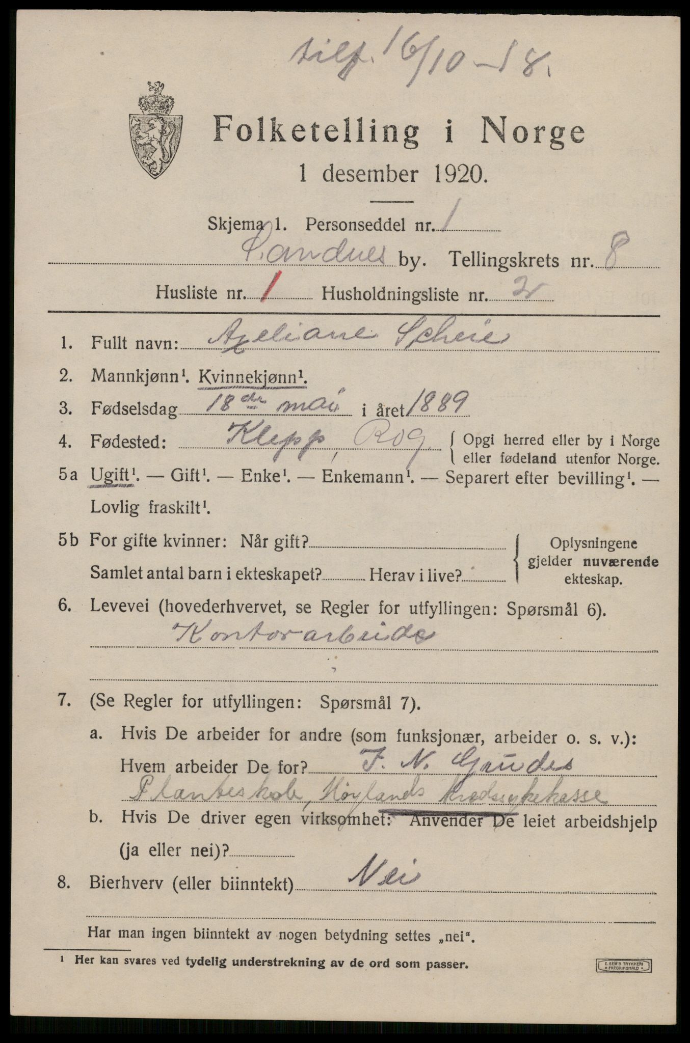 SAST, 1920 census for Sandnes, 1920, p. 5800