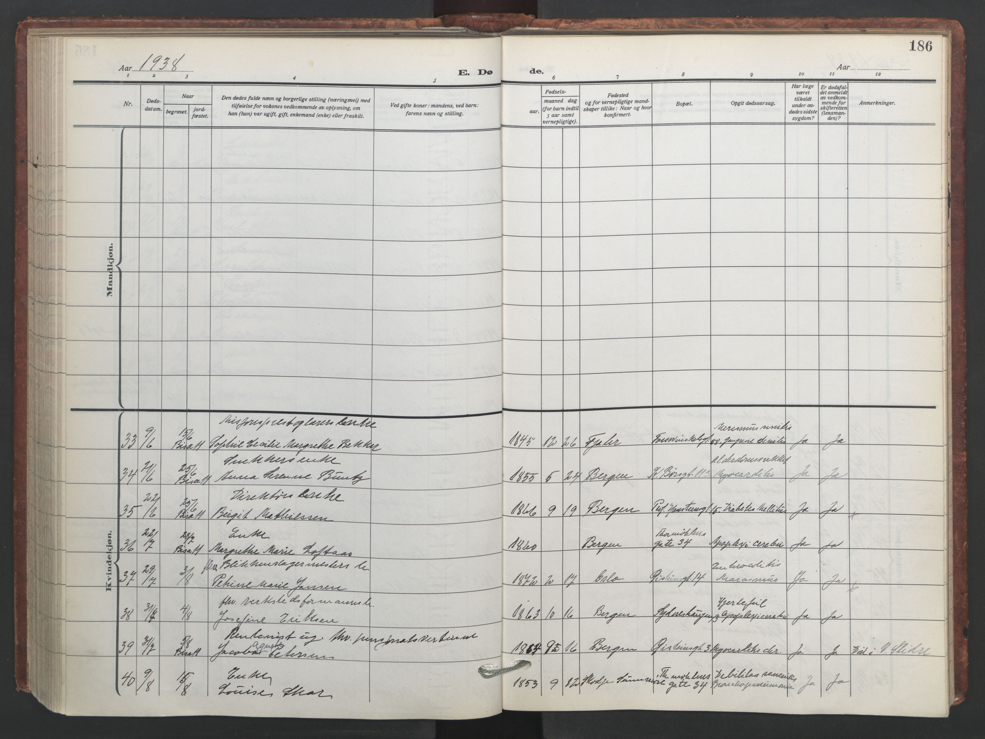 Johanneskirken sokneprestembete, AV/SAB-A-76001/H/Hab: Parish register (copy) no. D 2, 1916-1950, p. 185b-186a