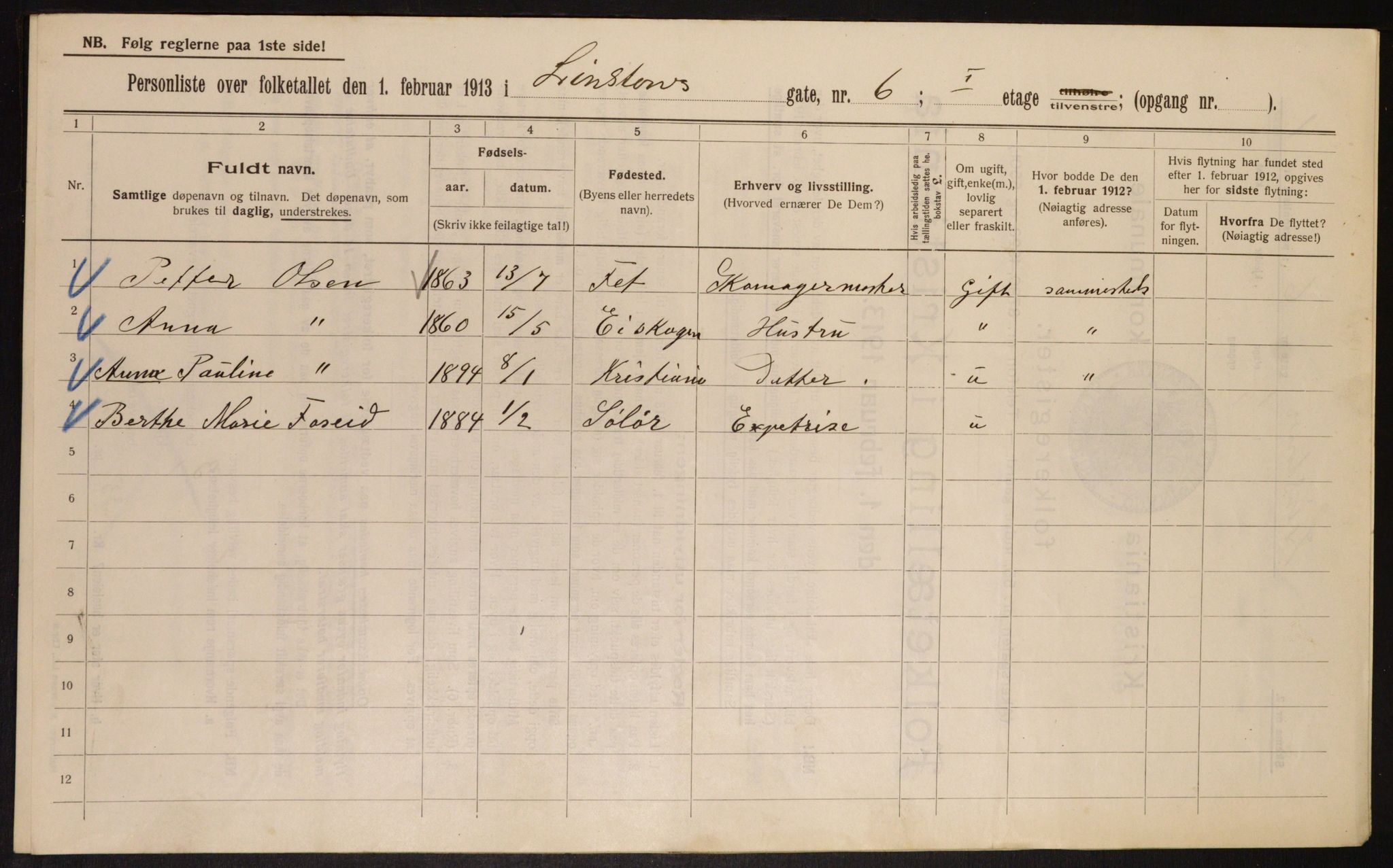 OBA, Municipal Census 1913 for Kristiania, 1913, p. 57542