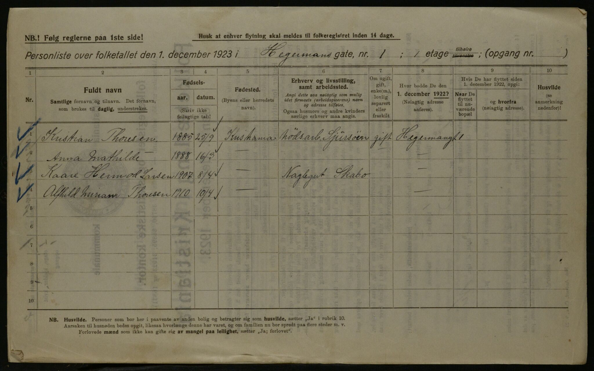 OBA, Municipal Census 1923 for Kristiania, 1923, p. 40802