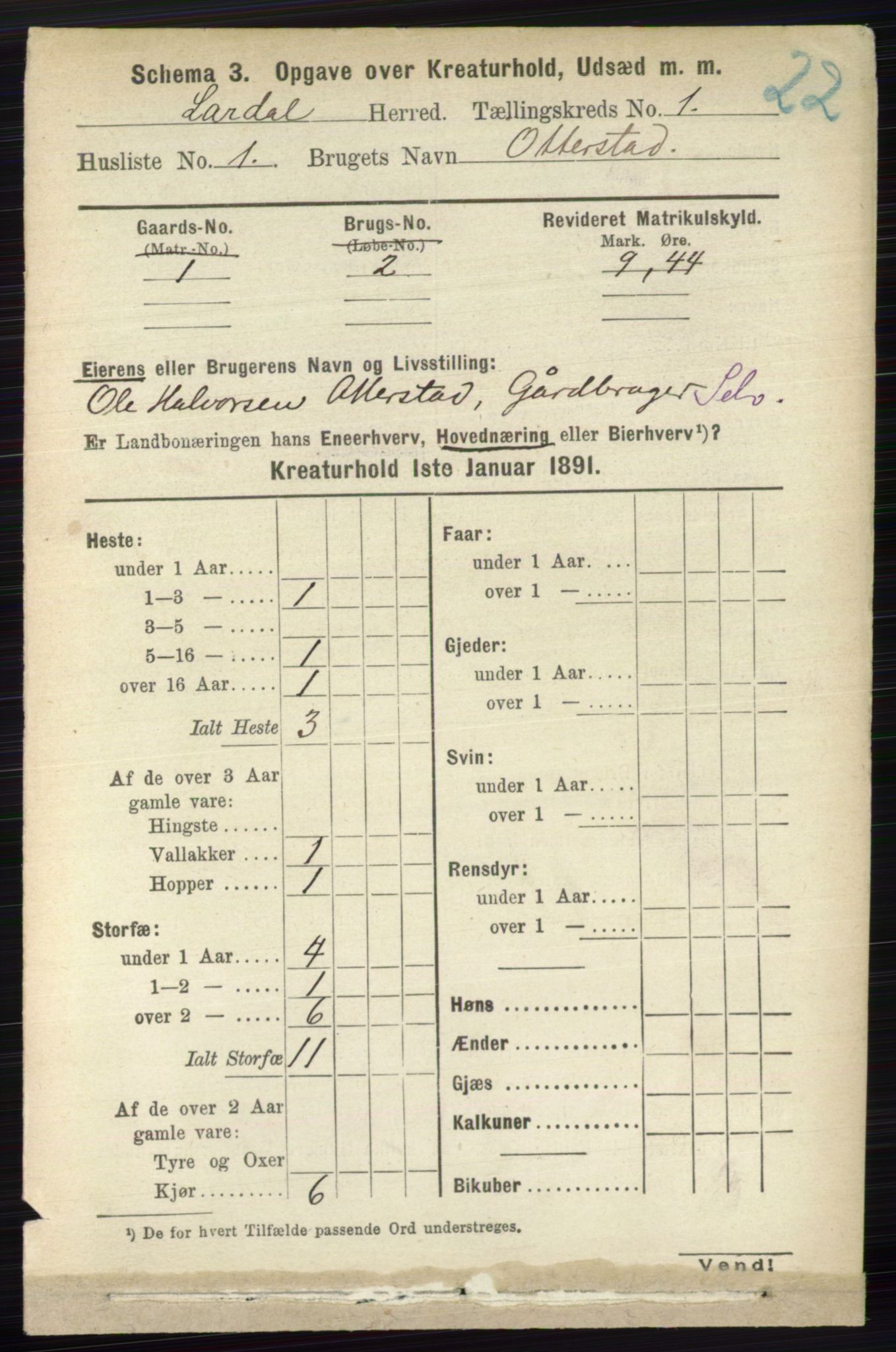 RA, 1891 census for 0728 Lardal, 1891, p. 3237