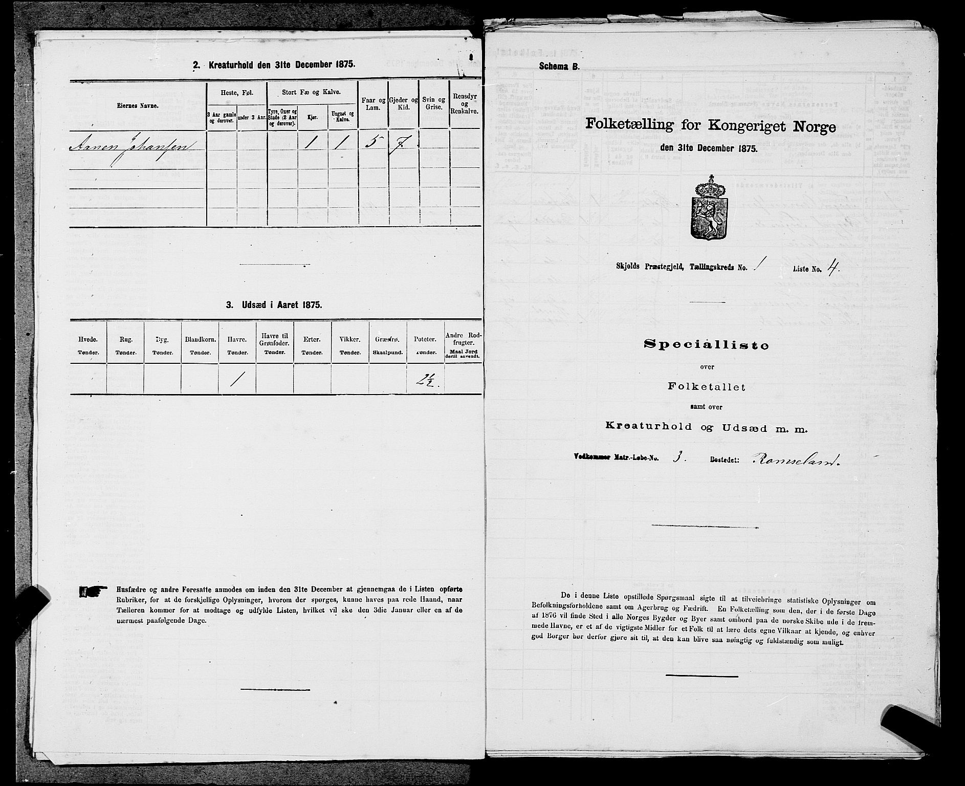 SAST, 1875 census for 1154P Skjold, 1875, p. 60