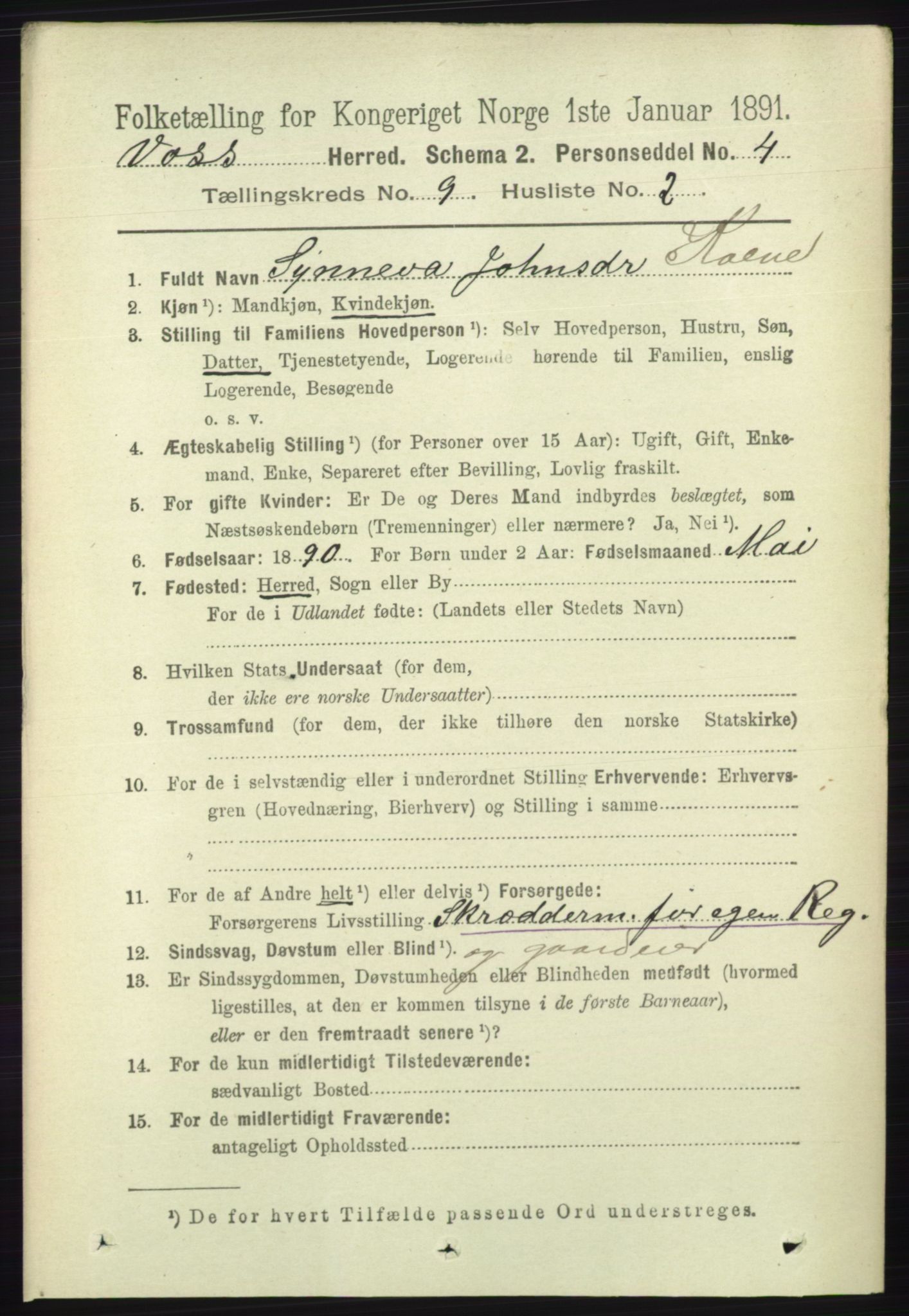 RA, 1891 census for 1235 Voss, 1891, p. 4724