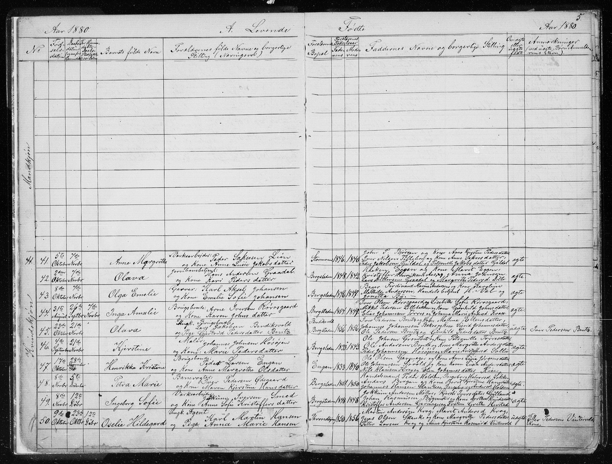 Ministerialprotokoller, klokkerbøker og fødselsregistre - Sør-Trøndelag, SAT/A-1456/681/L0940: Parish register (copy) no. 681C04, 1880-1895, p. 5