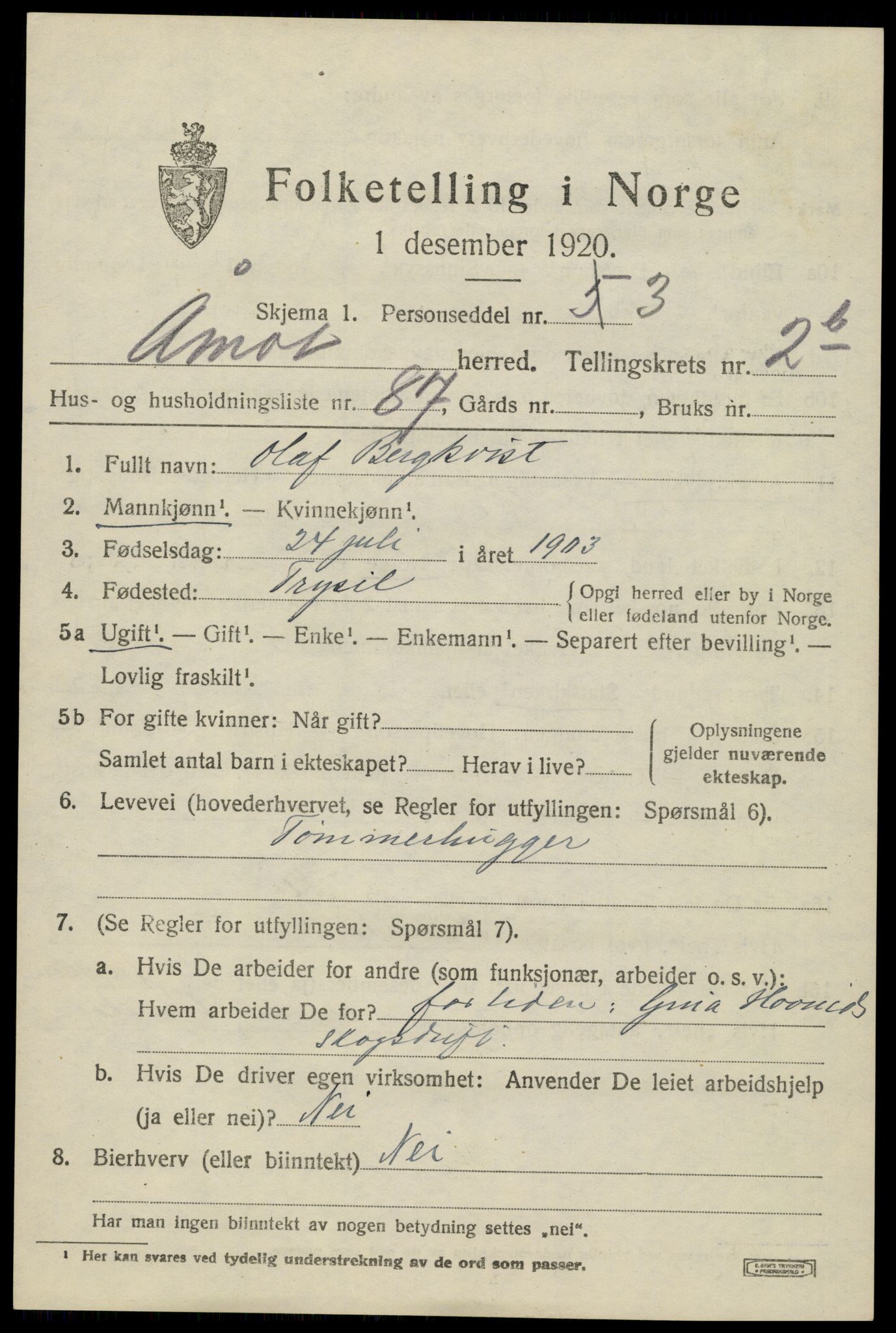 SAH, 1920 census for Åmot, 1920, p. 5059