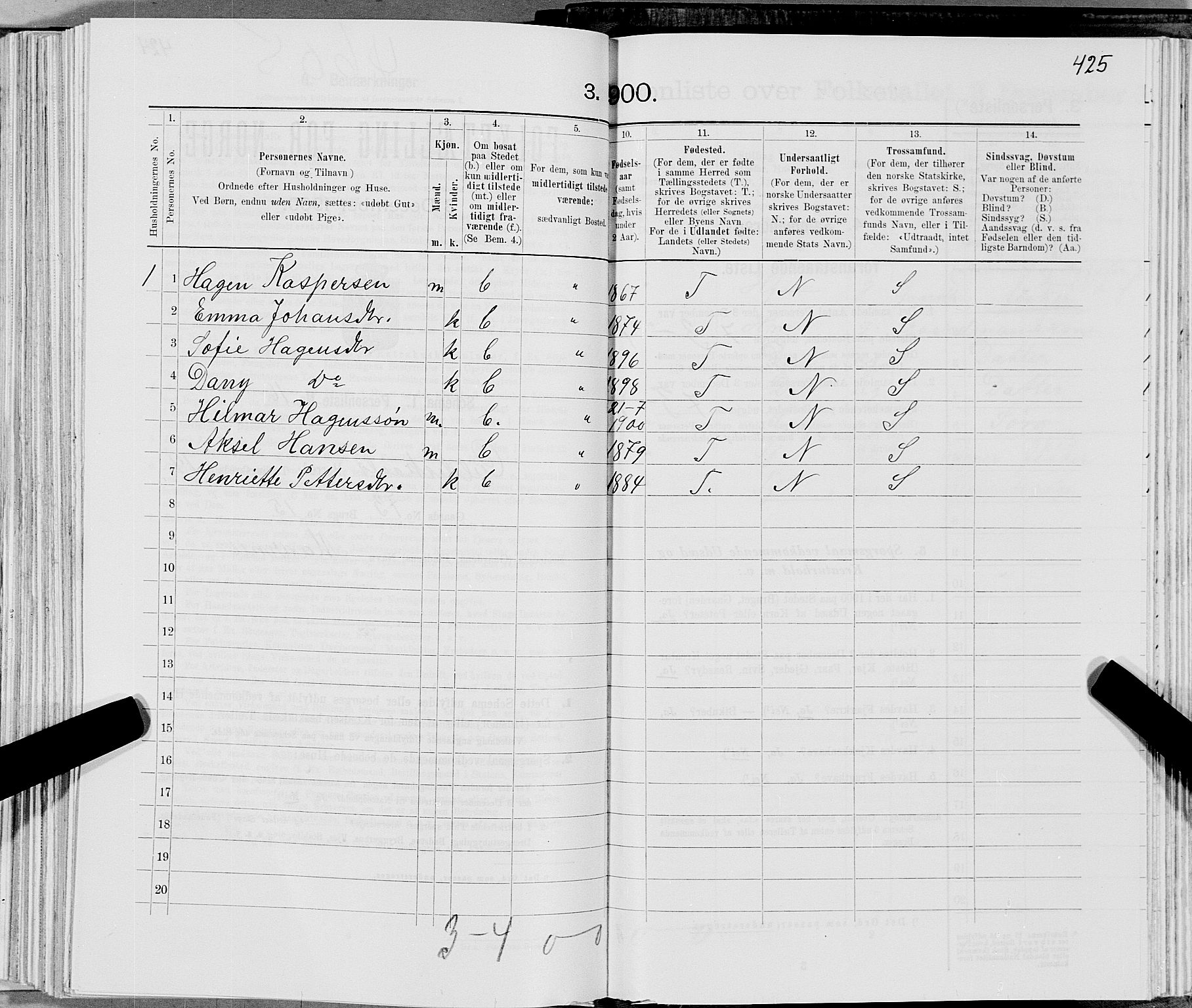 SAT, 1900 census for Gildeskål, 1900, p. 1408