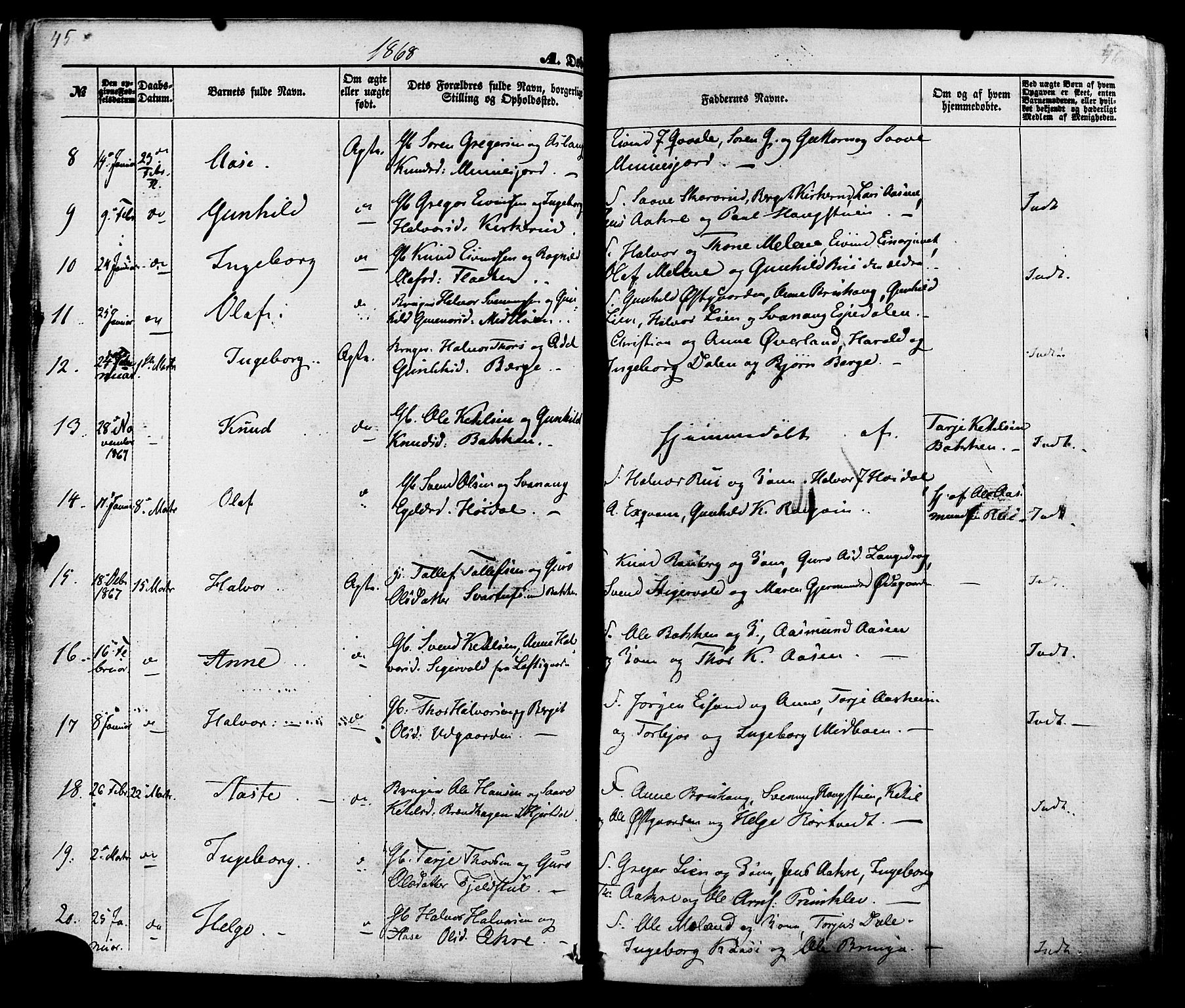 Seljord kirkebøker, AV/SAKO-A-20/F/Fa/L0013: Parish register (official) no. I 13, 1866-1876, p. 45-46