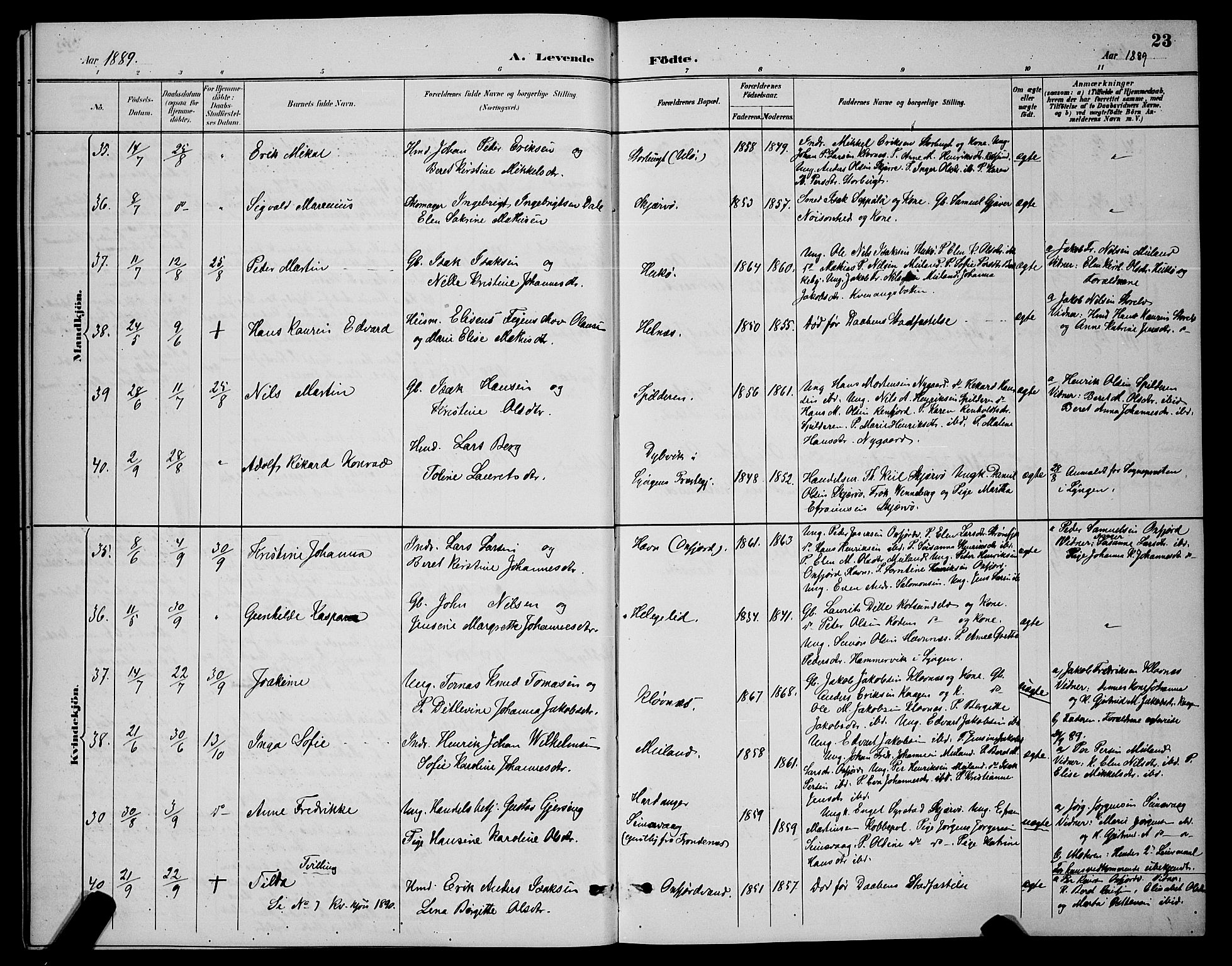 Skjervøy sokneprestkontor, AV/SATØ-S-1300/H/Ha/Hab/L0007klokker: Parish register (copy) no. 7, 1889-1899, p. 23