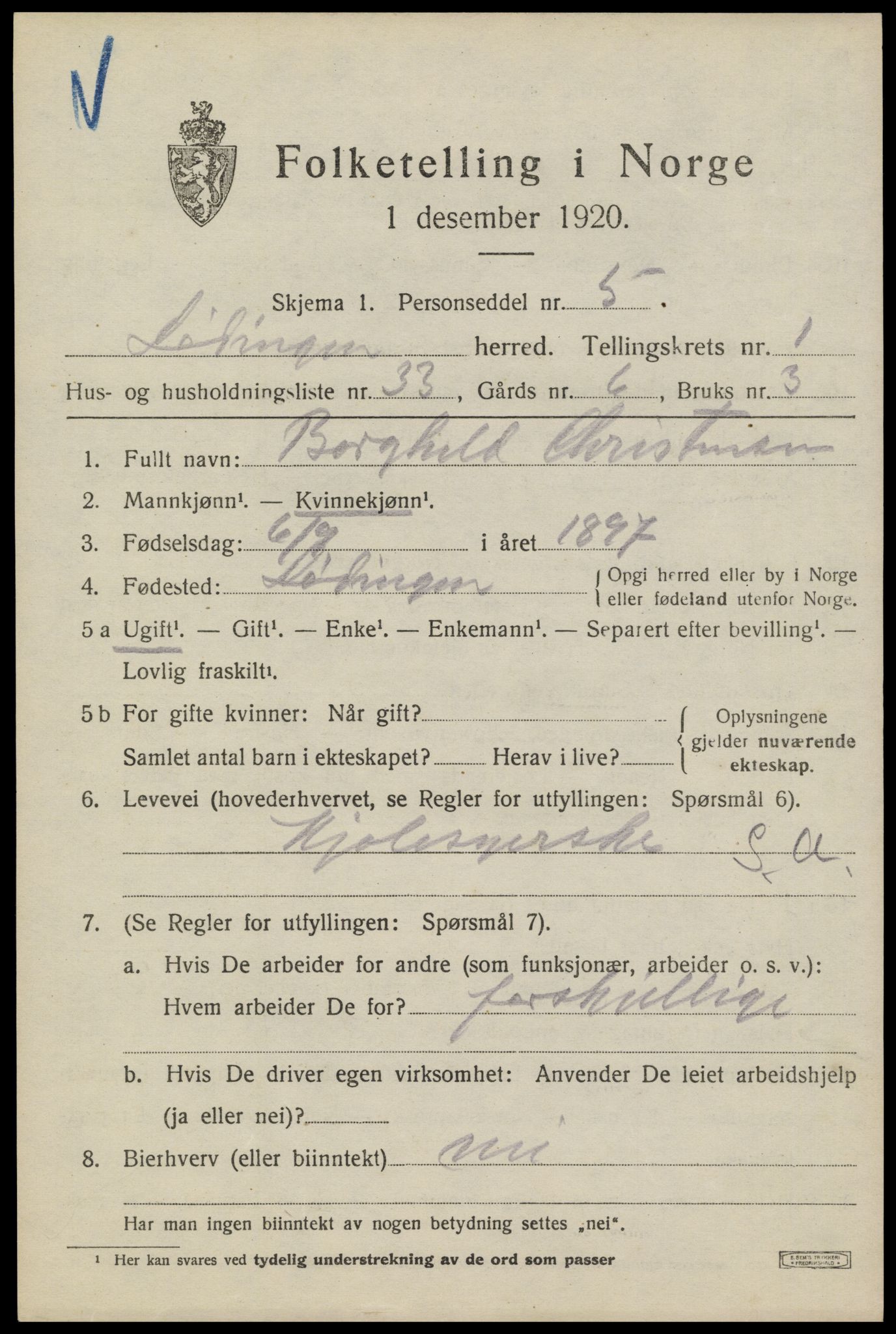 SAT, 1920 census for Lødingen, 1920, p. 1503