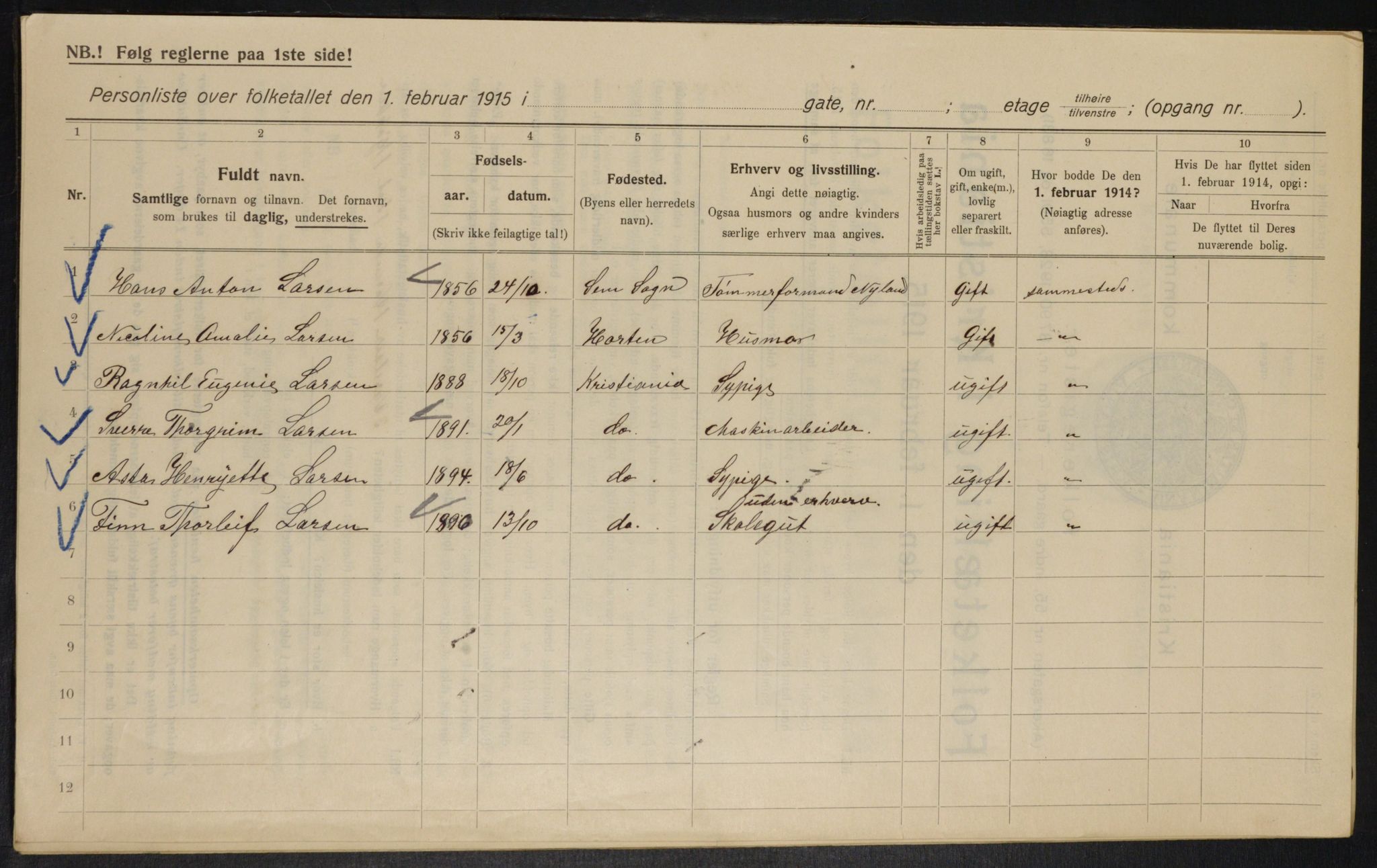 OBA, Municipal Census 1915 for Kristiania, 1915, p. 4966